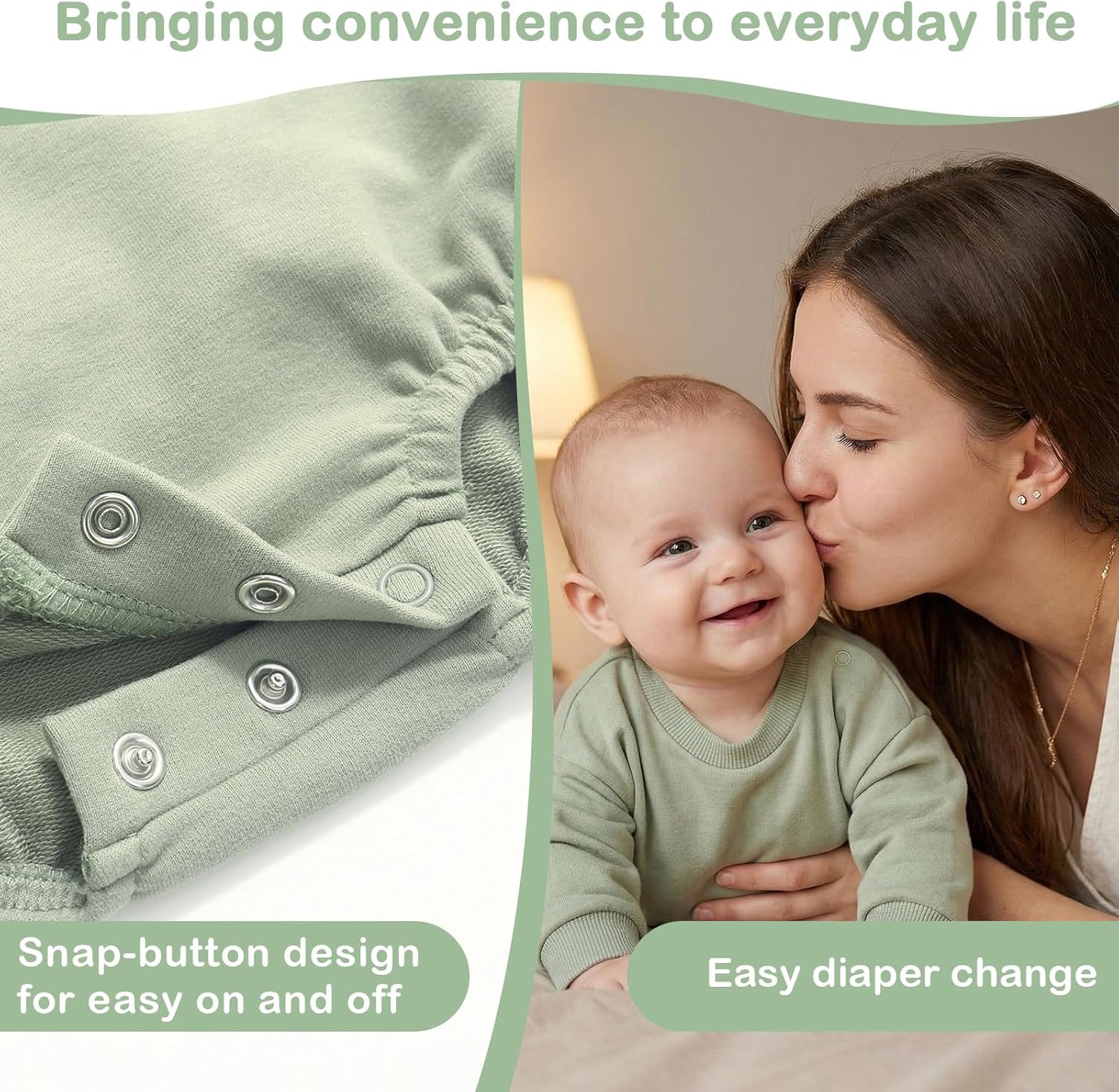 Bafeicao Baby Boy Girl Sweatshirt Romper Organic Cotton Solid Color Long Sleeve Bubble Romper Oversized Warm Fall Winter - Image 3