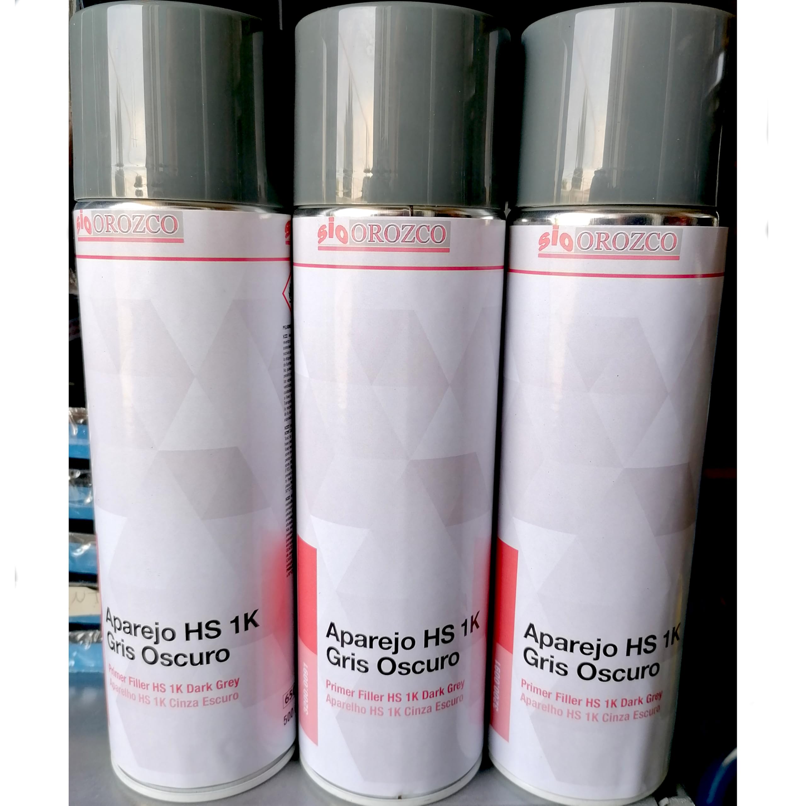 SIO 3x Spray Aparejo Imprimación HS Gris Oscuro 500 ml – Primer Rellenador Alta Cobertura para Coche – Imprimación Pintura Carrocería Secado Rápido – Reparación Automoción Profesional