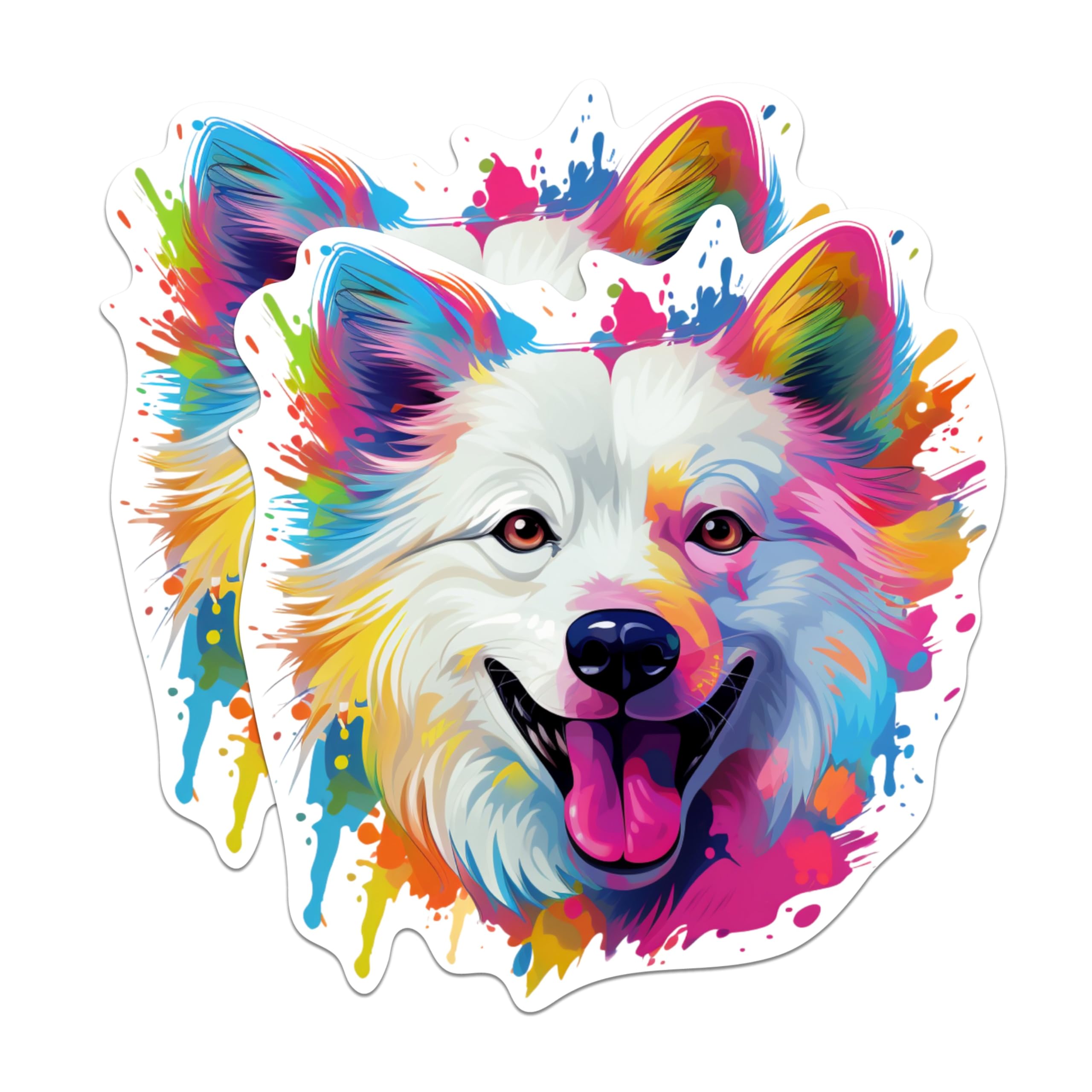 (2 Pack) American Eskimo Dog Stickers - 5 Inches On Longest Side - Choose from Over 100 Dog Breeds - for Cars, Trucks, Skateboards, Laptops - Made in USA - BMCS1752