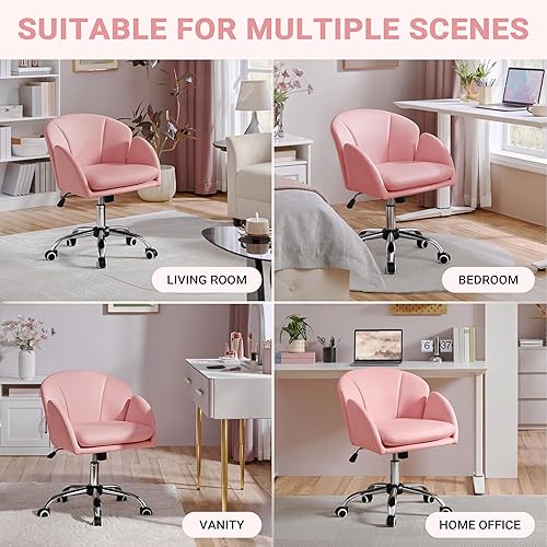 Miniatura 8 de Yaheetech Silla de escritorio con diseño de pétalos, silla giratoria de piel tapizada, silla de tocador de maquillaje con reposabrazos para