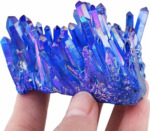 Miniatura 3 de mookaitedecor Espécimen de piedra de geoda de racimo de cristal de roca natural recubierto de titanio