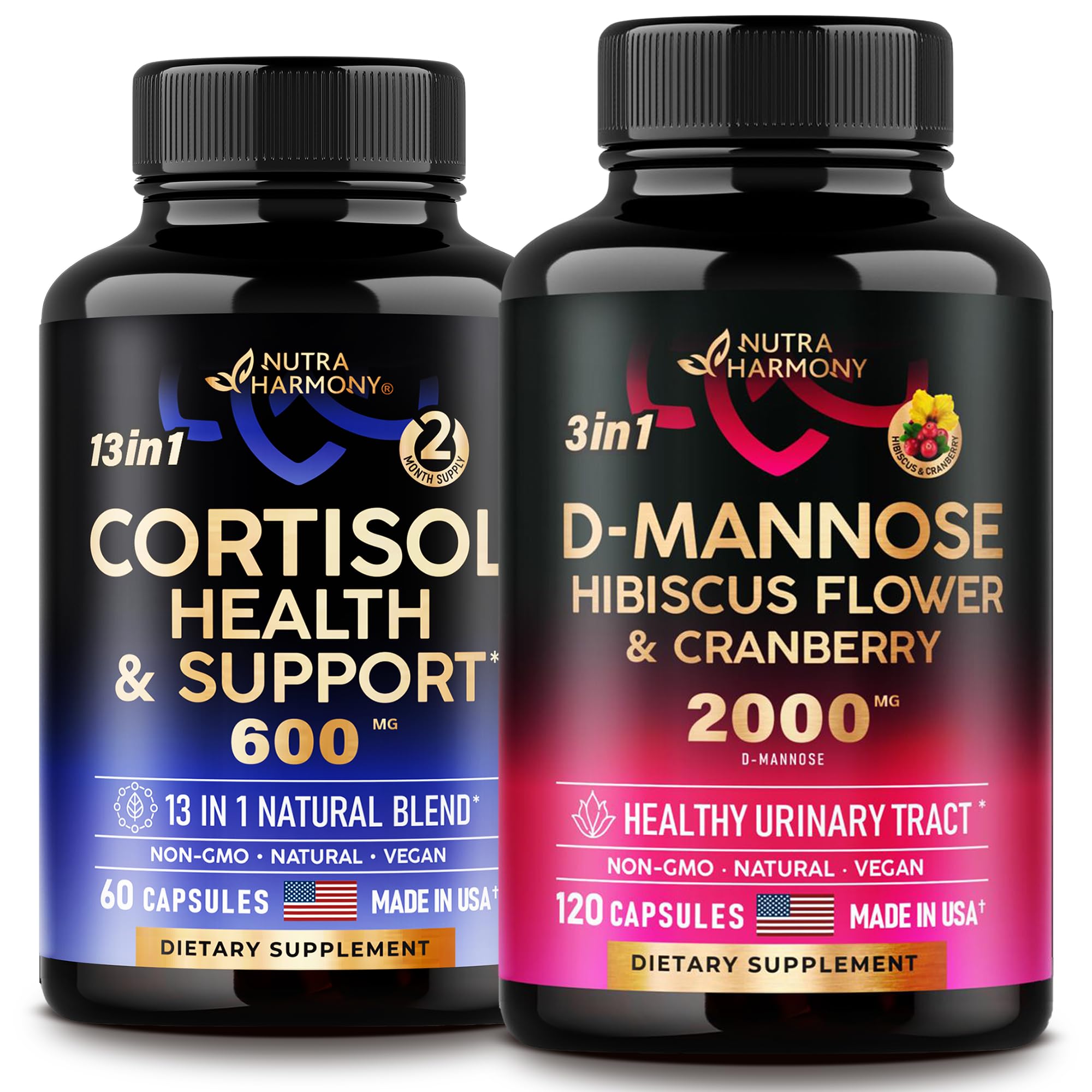 NUTRAHARMONY D-mannose Capsules & Cortisol Support Complex Capsules