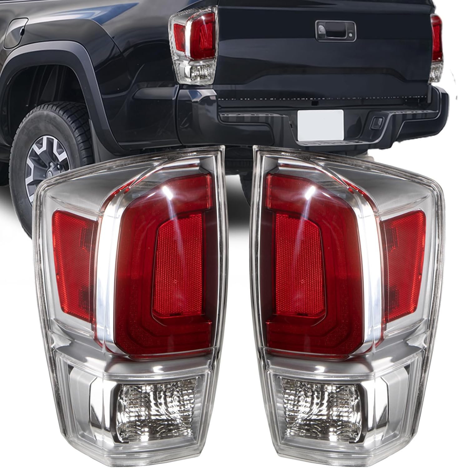 Tail Light Assembly Compatible with 2016-2023 Tacoma Rear Brake Light, 2016 2017 2018 2019 2020 2021 2022 2023 Tacoma OE Replacement Pickup Truck Tail Lamps, Driver and Passenger Side
