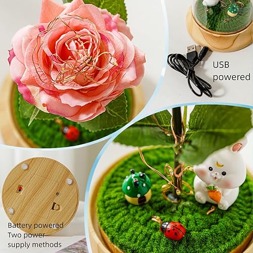 Miniatura 4 de Rosas rosadas de hija para mamá, día de la madre, rosa de la Bella y la Bestia, con luz LED en cúpula, para esposa, abuela, Navidad, día de San