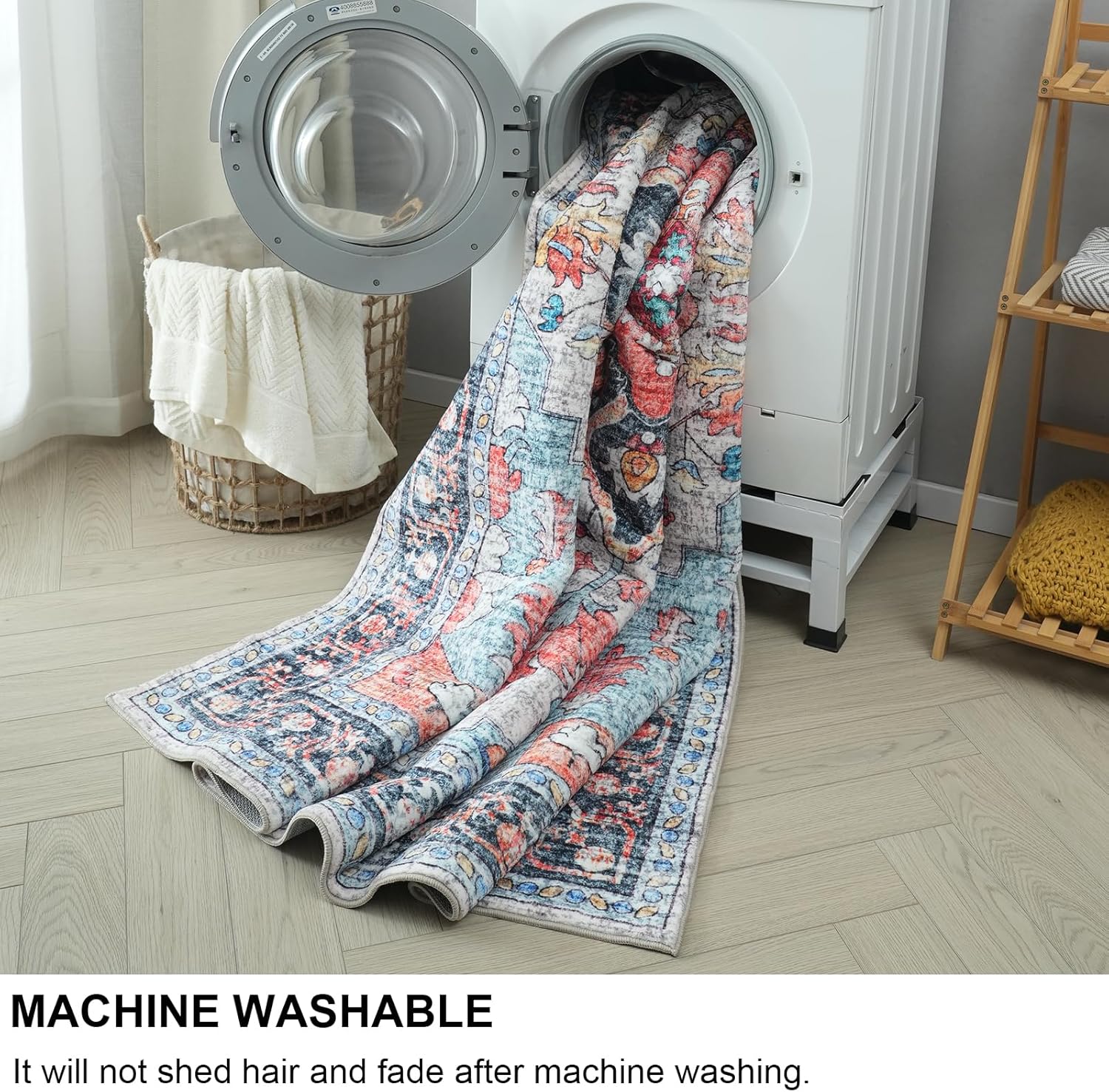 5x7 Thin Area Rugs for Living Room, Boho Flower Rugs for Bedroom Stain Resistant Washable Rug,Non-Slip Backing Rugs for Bedroom, Multi/Blue