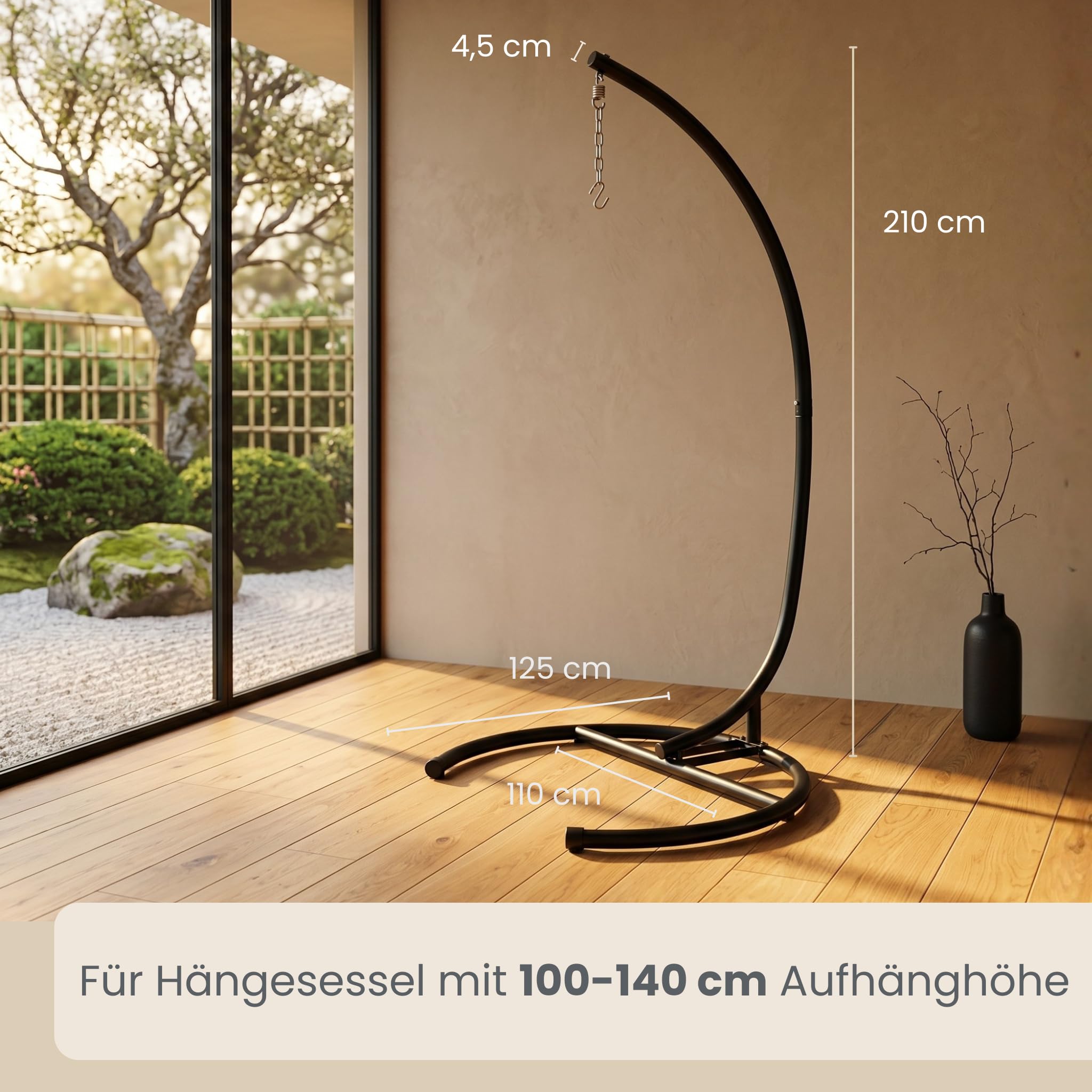 AMANKA Hängesessel Gestell bis 150 kg – Freistehender Hängesesselständer für Hängestuhl & Hängesitz – Stahlgestell Indoor & Outdoor - Hängestuhlgestell für Balkon, Terrasse, Garten & Wohnzimmer | Kein Bohren erforderlich – flexibel aufstellen und sofort e