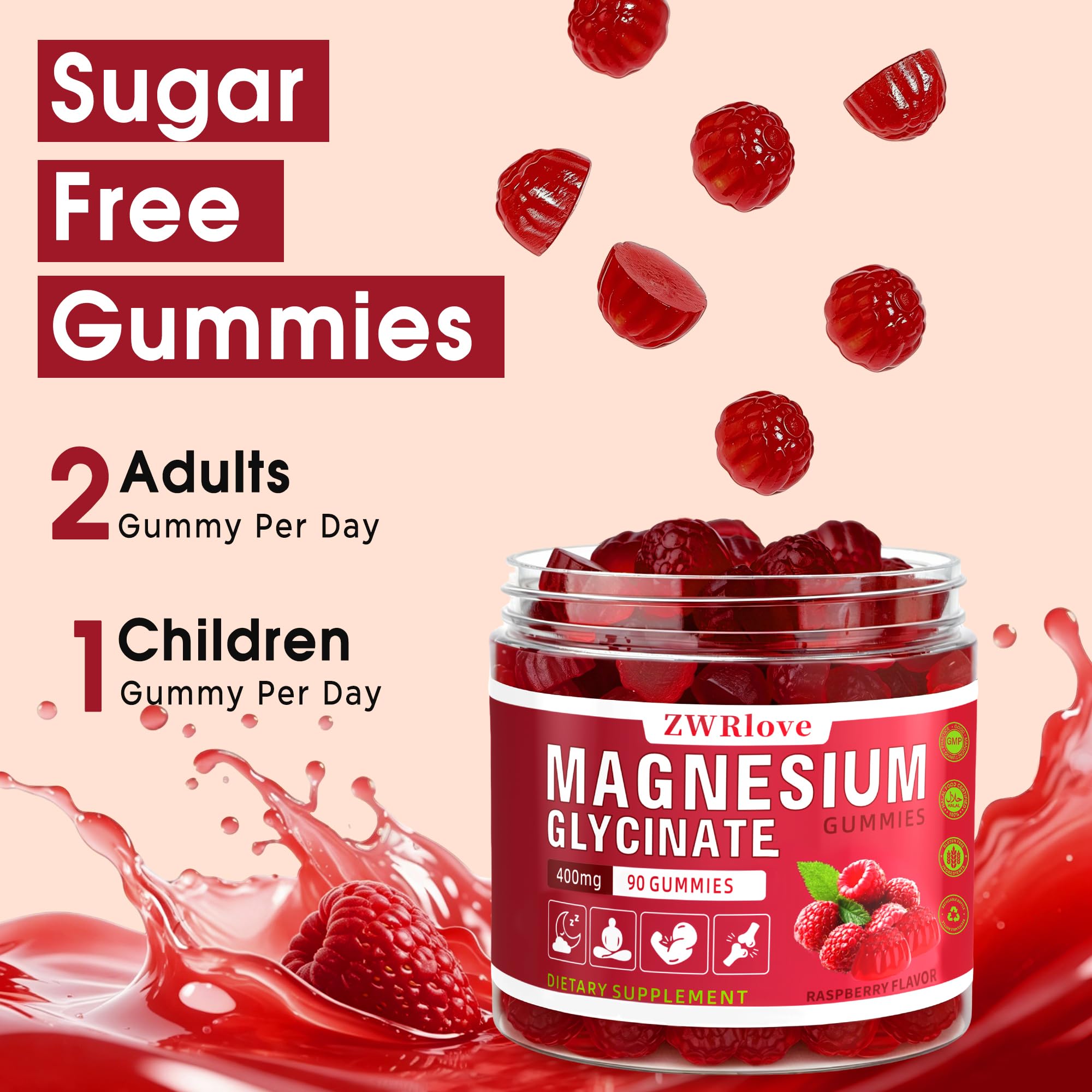 Magnesium Glycinate Gummies 400mg with Zinc, Sugar Free Chewable, 90 Count — Amazon image 4