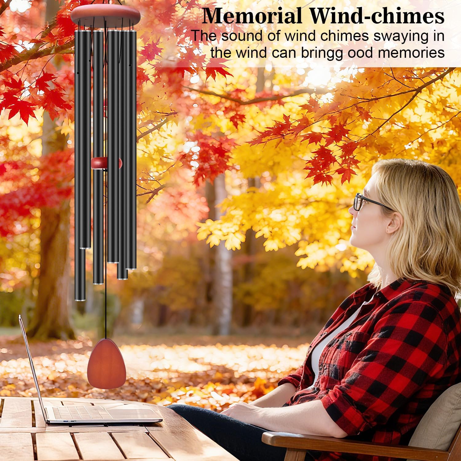 WENANA Large Wind Chimes for Outside Deep Tone, Soothing Melodic Memorial Sympathy Wind Chime, Suitable Outdoor Garden Decor, Gift for Mom Women Neighbors (Black Wind Chime -46 in)