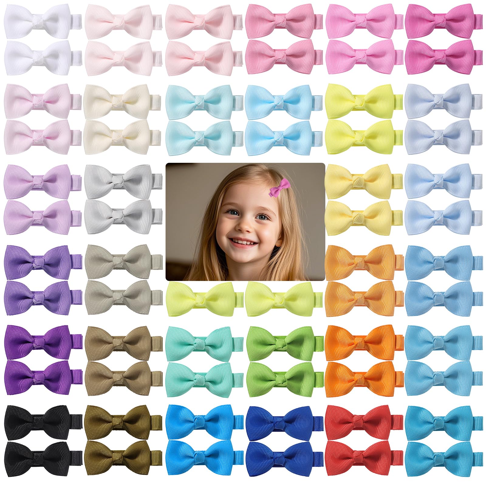 66 Pcs Baby Hair Bow Clips, 33 Colors Toddlers Ribbon Mini Hair Bows Clips for Girls, 2 Inch Solid Color Baby Girl Hair Accessories for Toddlers, Kids, Teens