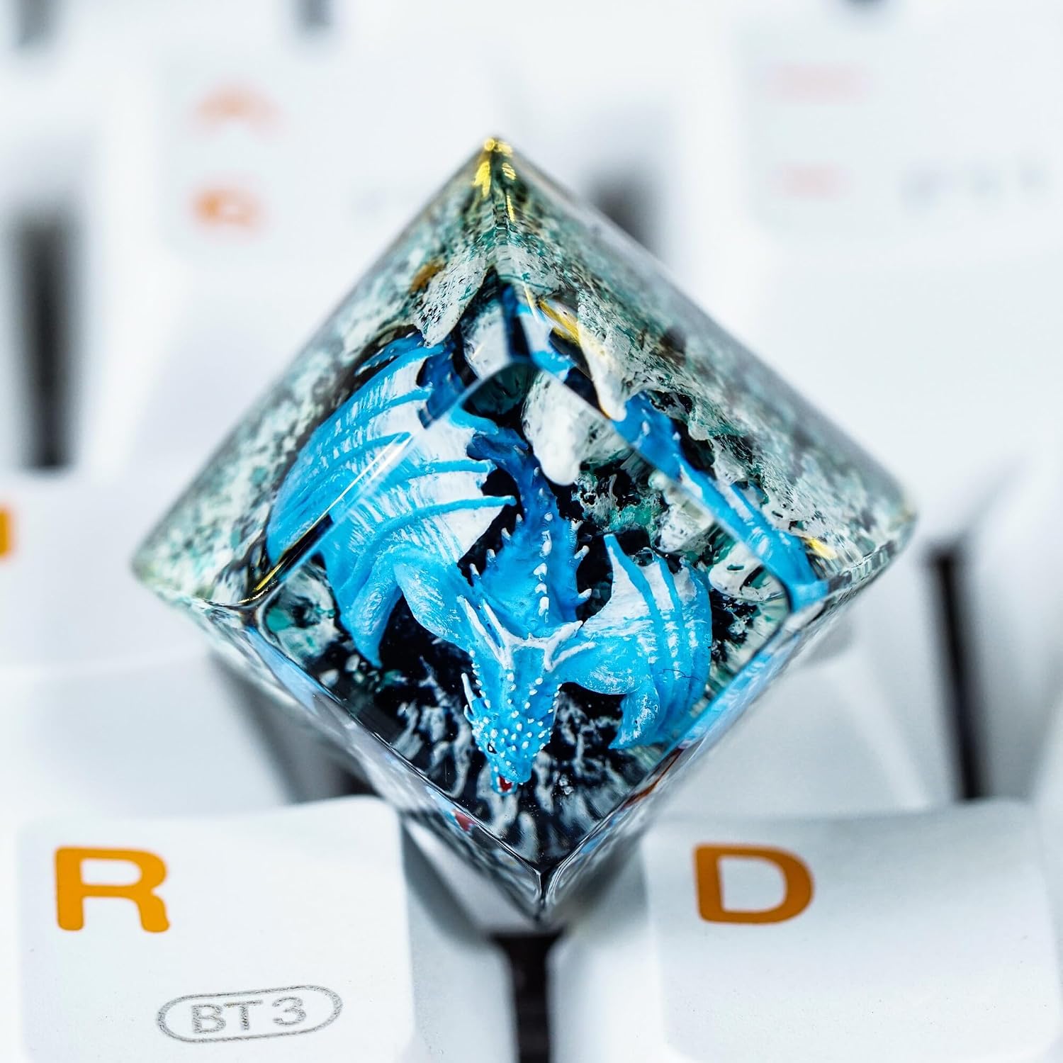 Ice Dragon Artisan Keycap - 1U ESC, R1 SA Profile Custom Handmade Resin Cherry MX Switch Key Cap Mechanical Keyboard, Cool Tech Gifts for Men, Dad, Father's Day, Gamer, Space Lover