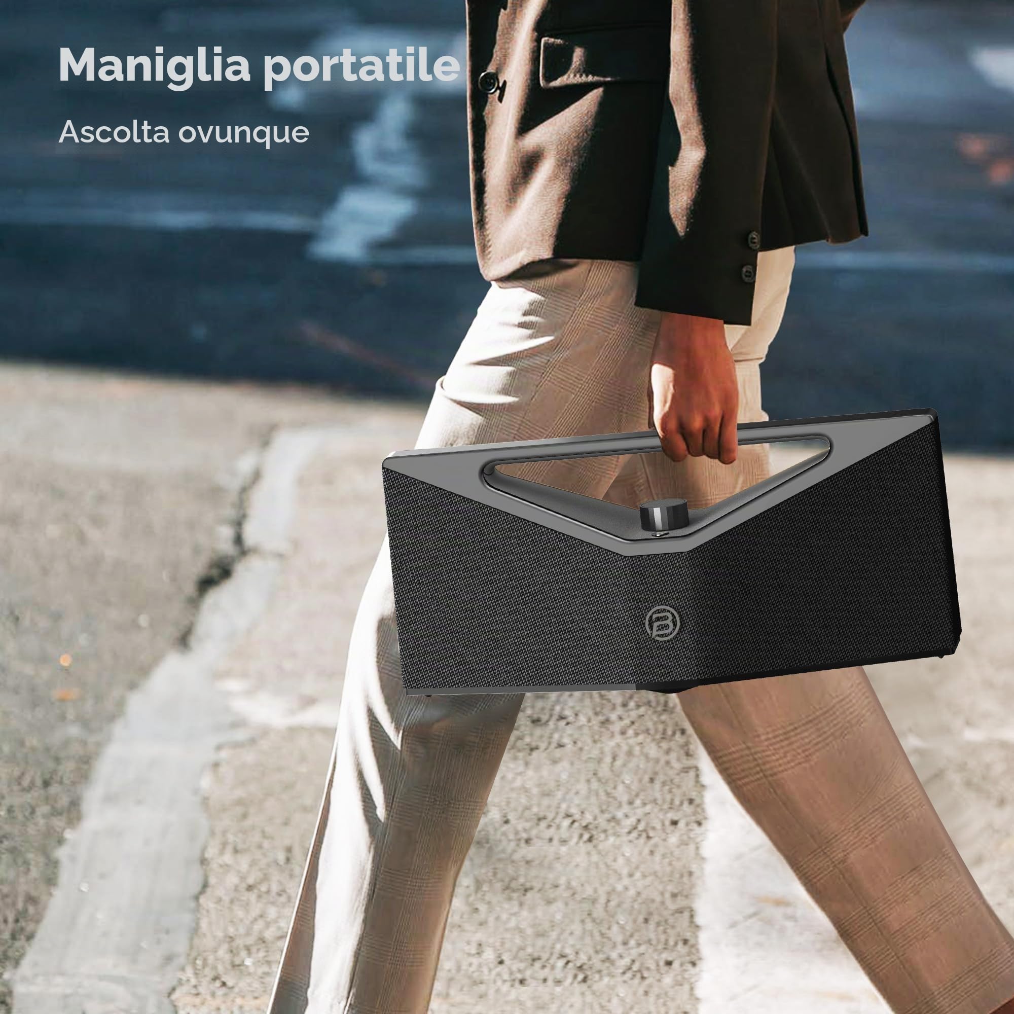 BUGANI Brief Pro Cassa Bluetooth Portatile 160W, Hi-Res Audio, 12 Ore di Riproduzione, Cassa Bluetooth Potente con Sottobasso per Jazz, Altoparlante Esterno per Campeggio, Spiaggia, Festa, Argento