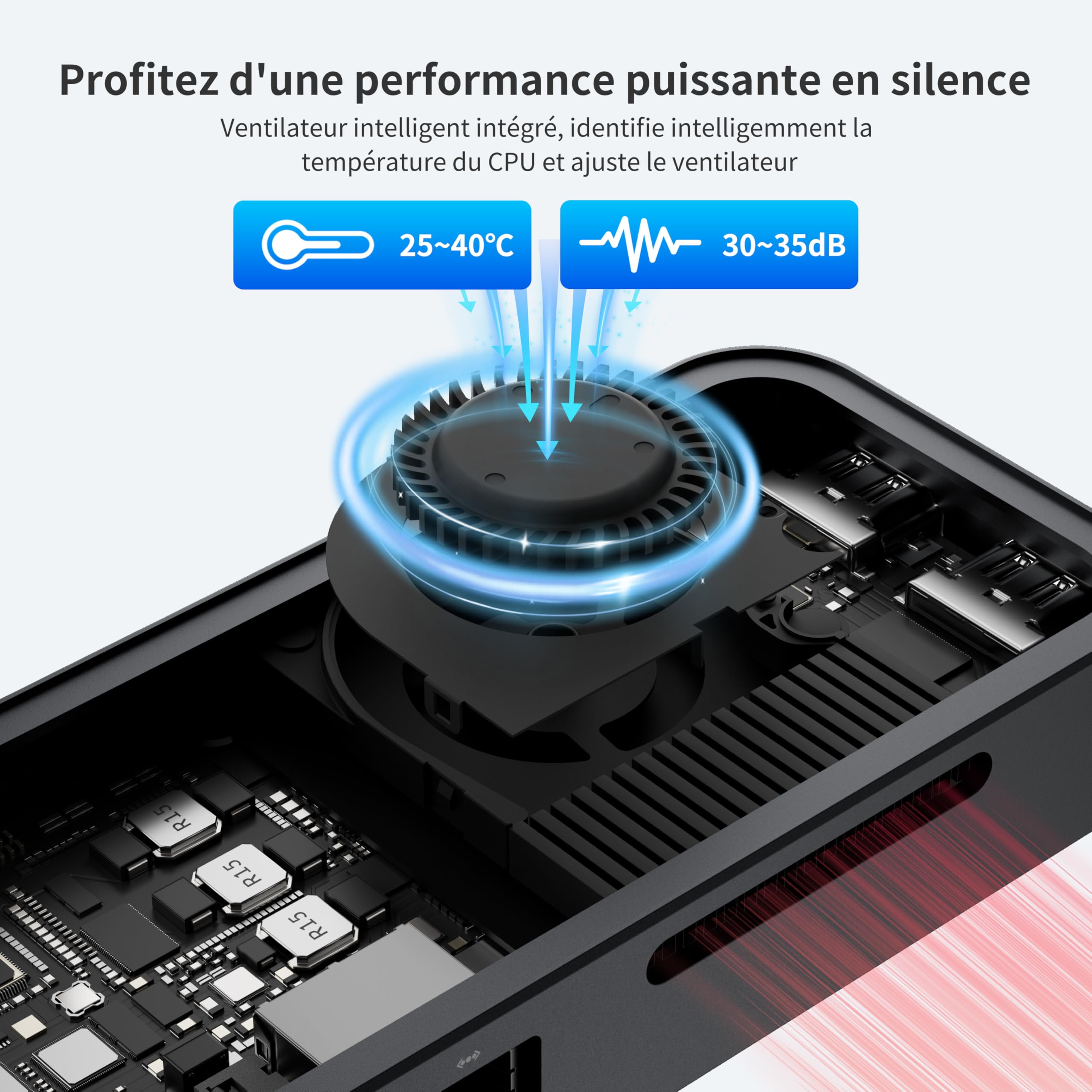 DreamQuest Mini PC Windows 11 Pro Processeur Intel N95 12ème génération (Jusqu’à 3,4 GHz), 12Go DDR5 512Go M.2 SSD, 2*USB|2*HDMI 4K@60Hz|4*USB 3.2|LAN|Wi-FI 6|Bluetooth 5.3
