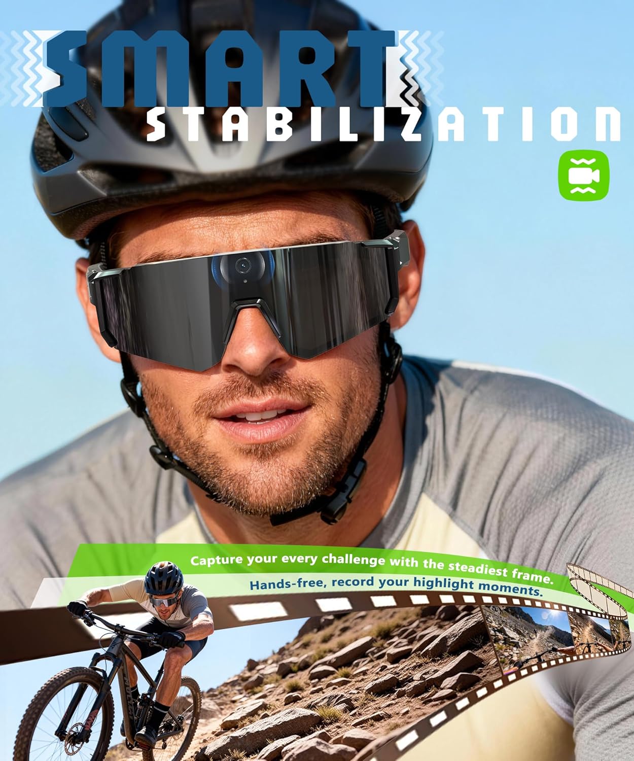 AI Smart Glasses with Camera 4K, Video Recording Glasses with Camera, Polarized Sports Sunglasses with EIS Stabilization, Dual Mic Noise Canceling, IP66, ChatGPT Enabled