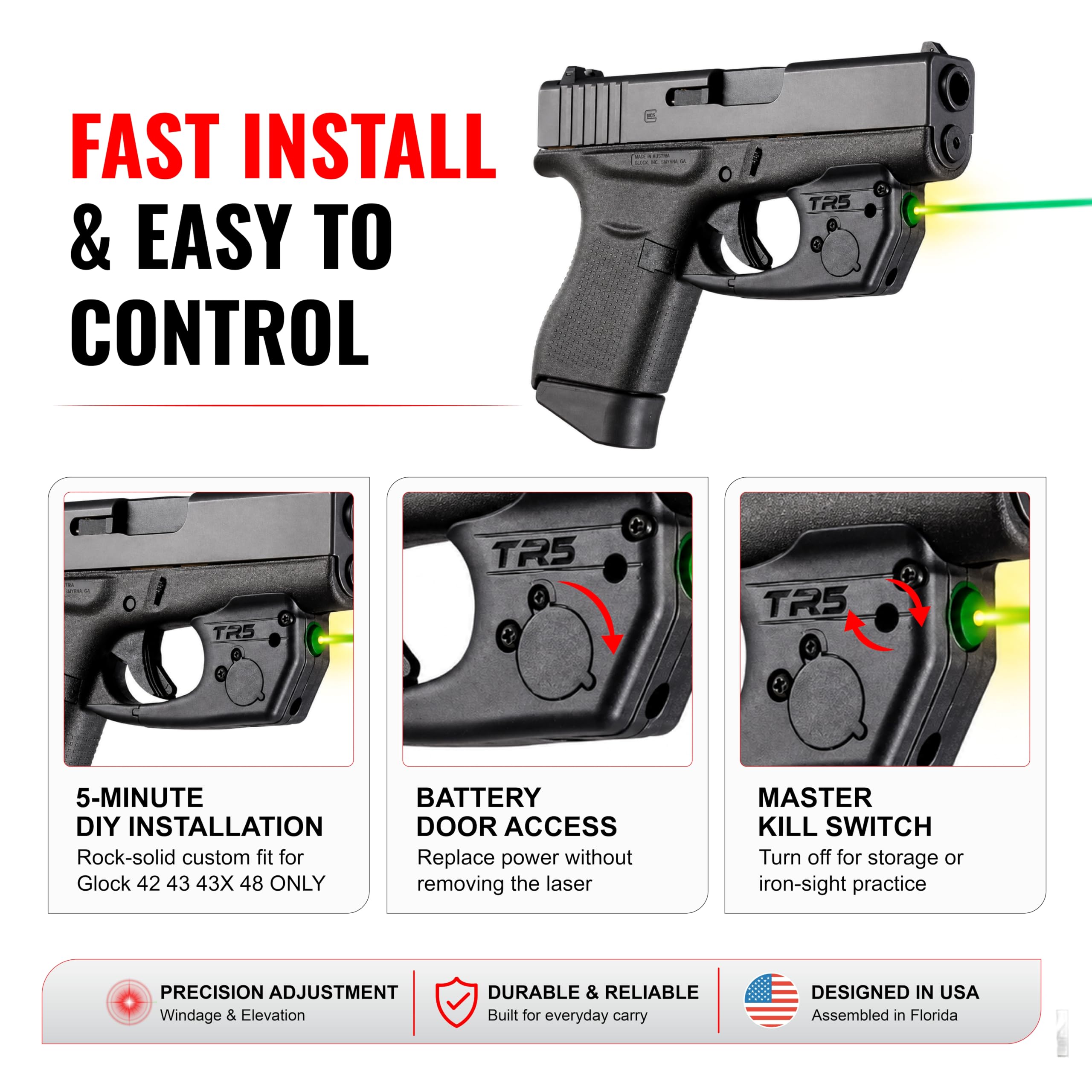 Amazon.com : ArmaLaser TR5G Green Laser Sight (FITS Glock 42 43