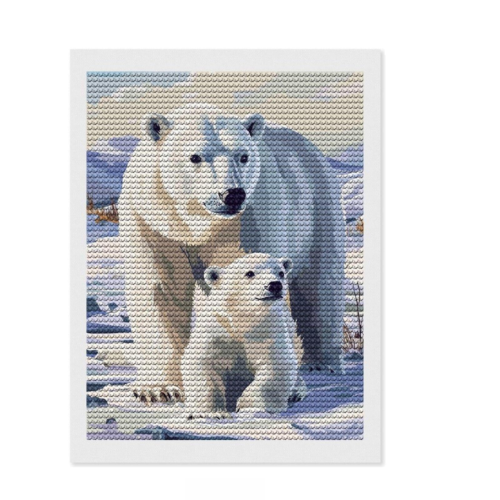Junmoney Polar Bear Family Full Drill Diamond Painting Kit 12"x16", for Adults, Good for Quiet Evenings, Farmhouse Decor, Holiday Gift Idea