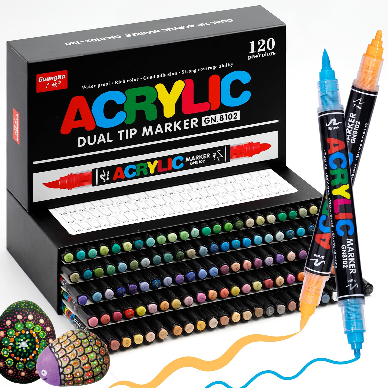 120 Colors Acrylic Paint Markers, Dual Tip Paint Markers Pens Set with Soft Brush Tip, Mu…