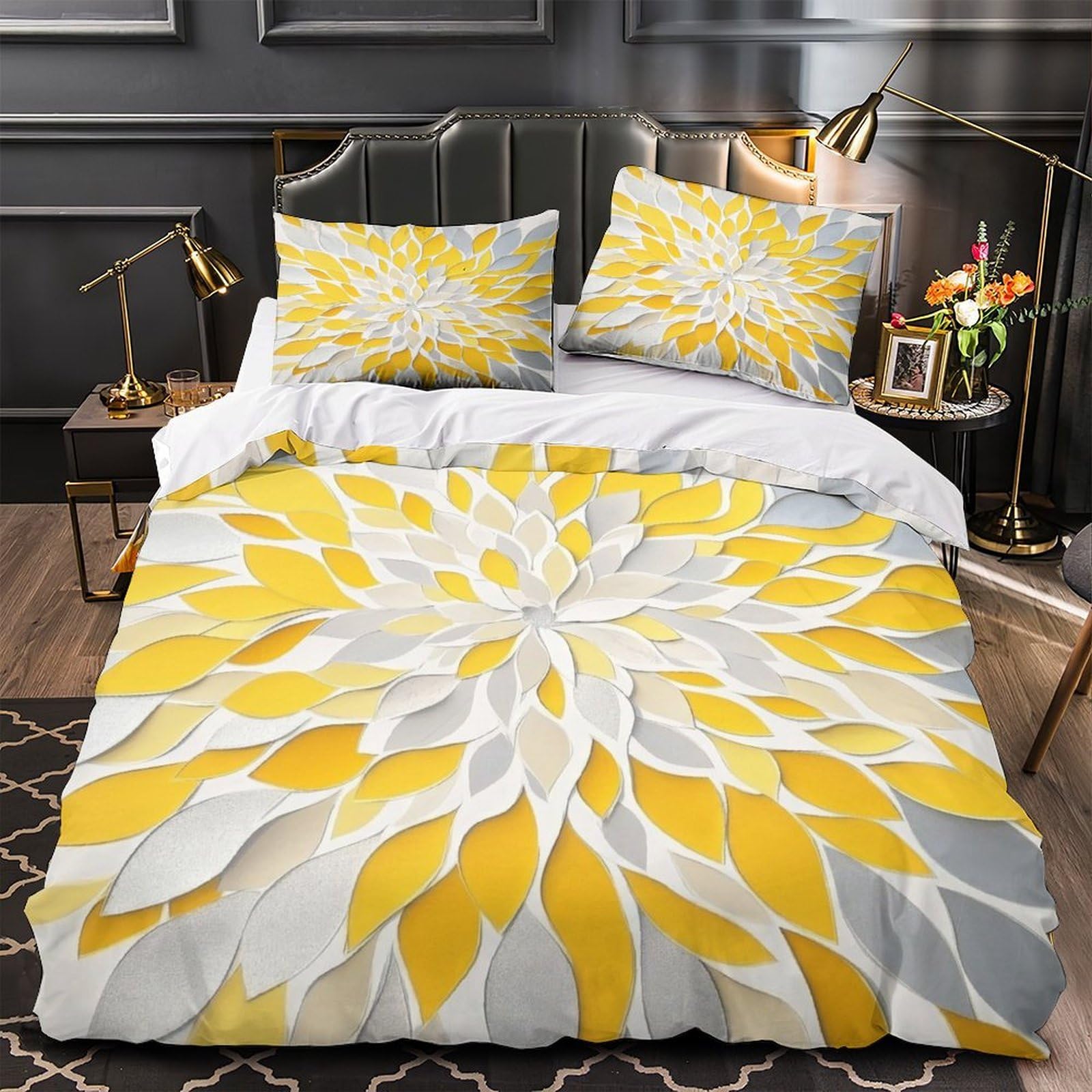 Parure housse de couette 135x200 cm imprimé floral 3D avec drap moderne en microfibre