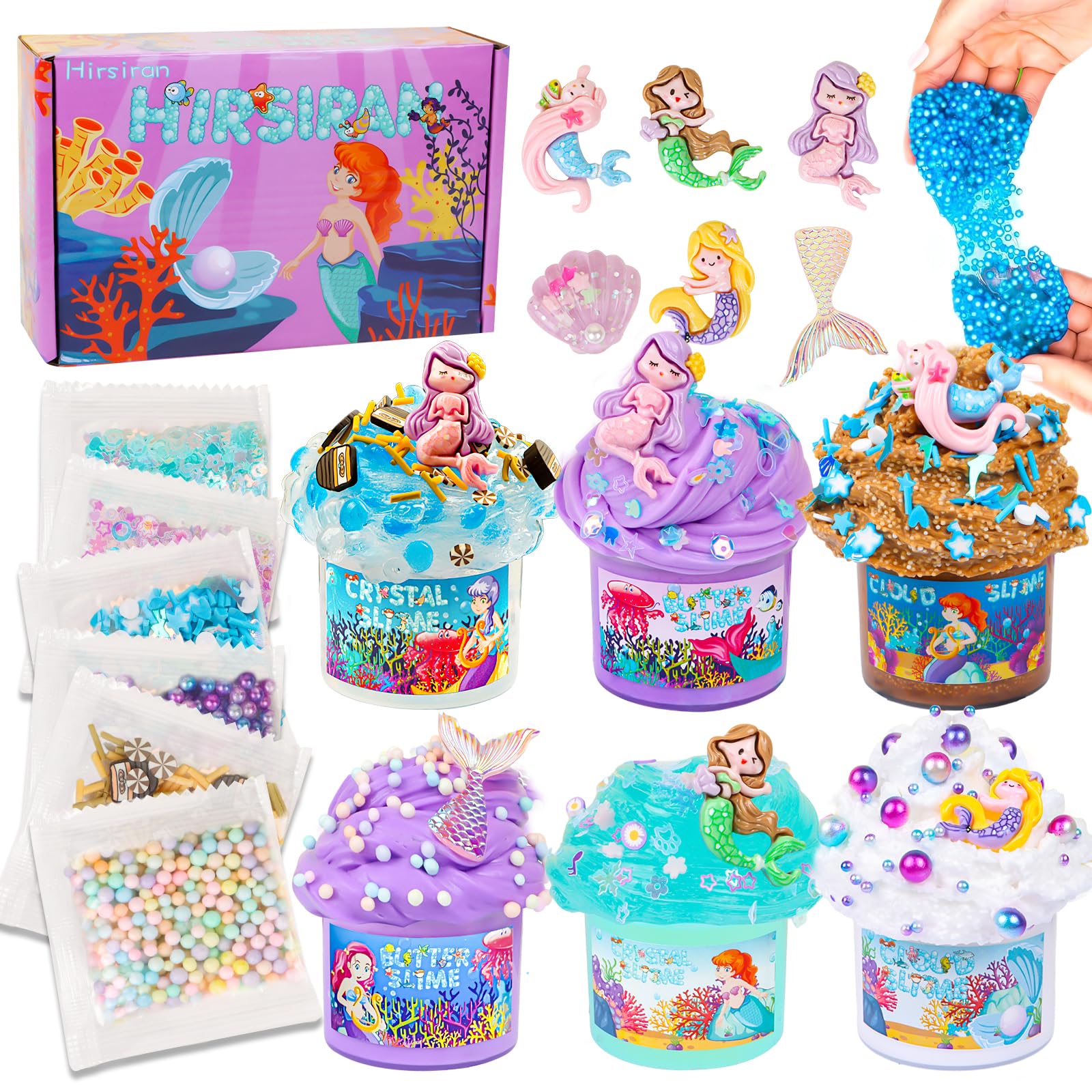 6 Pack Slime Making Kit with Fun Accessories, Soft Non-Sticky Fluffy Butter Cloud Slimes