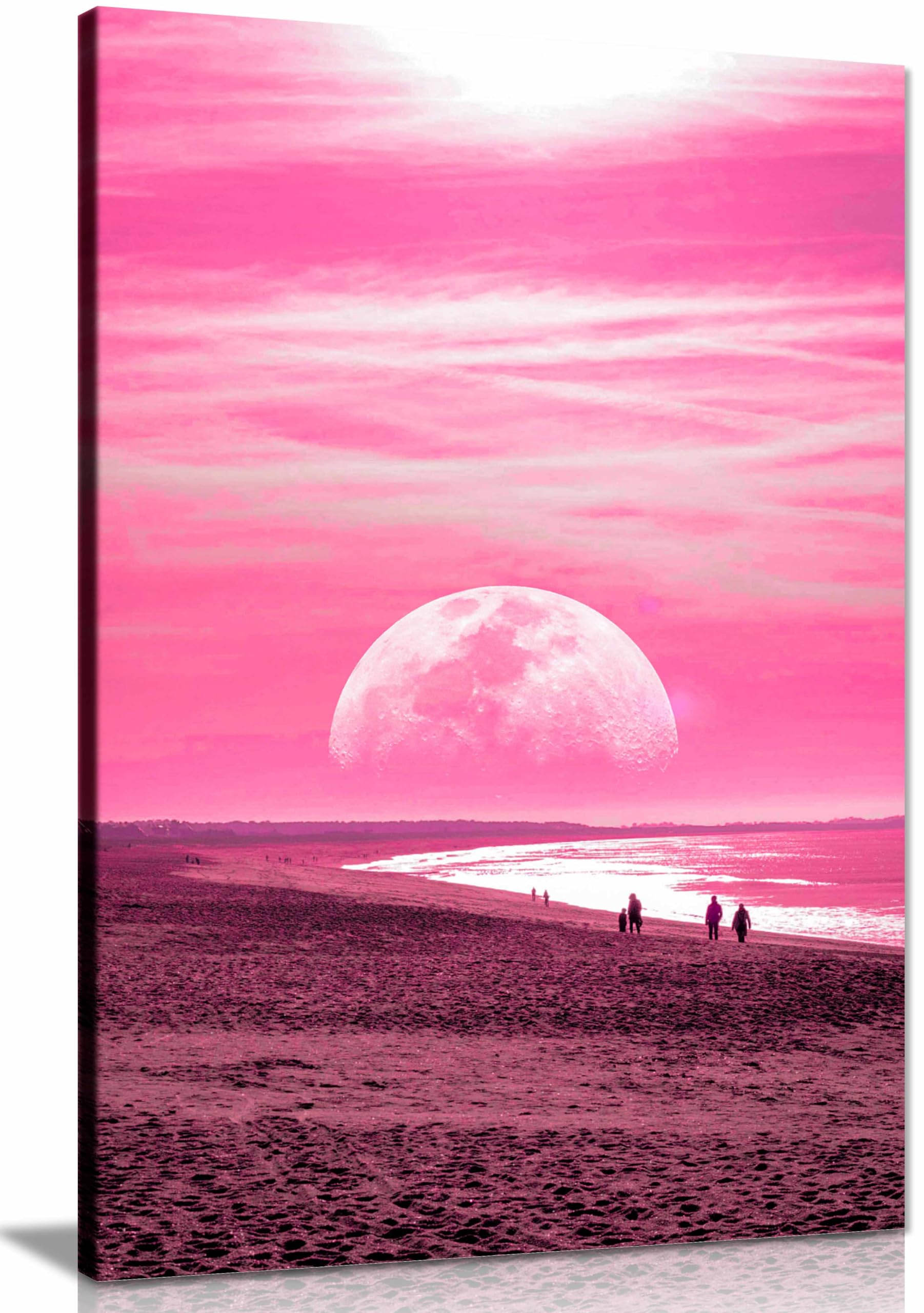 Pink Beach Framed Canvas Print, Pictures for Home Walls, Bedroom, Living Room & Bathroom Decor 61x41cm (24x16in)