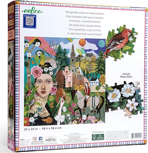 Miniatura 3 de eeBoo Piece & Love Artist & Daughter - Rompecabezas de 1000 piezas - Sierra de calar cuadrada para adultos, 23 x 23, incluye inserto de referencia