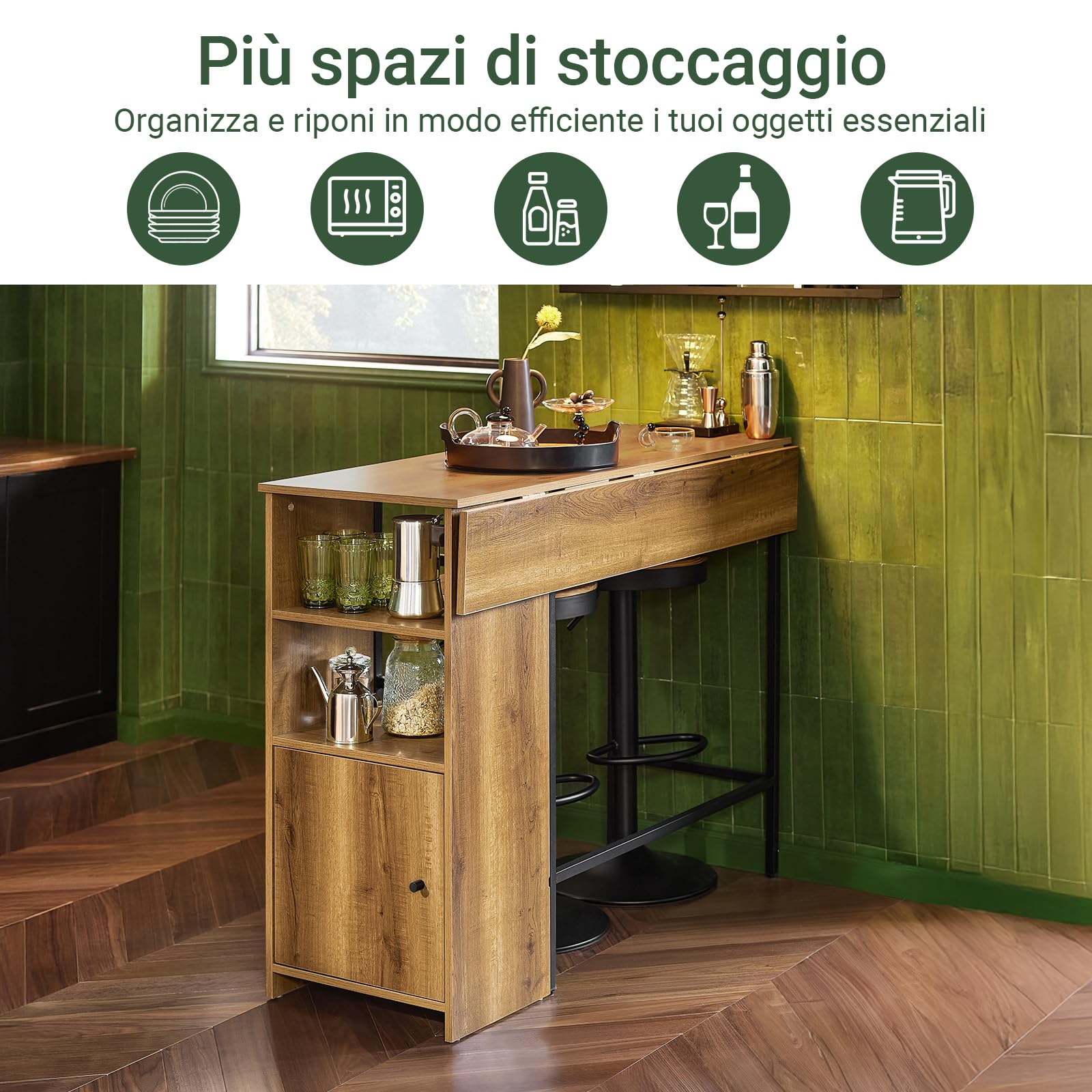 SoBuy Tavolo Alto da Cucina, piano estensibile & 2 ripiani, 120x95x45-63cm