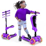 Hurtle 3-Wheeled Scooter for Kids - Wheel LED Lights, Adjustable Lean-to-Steer Handlebar, and Foldable Seat - Sit or Stand Ride with Brake for Boys and Girls Ages 1-14 Years Old