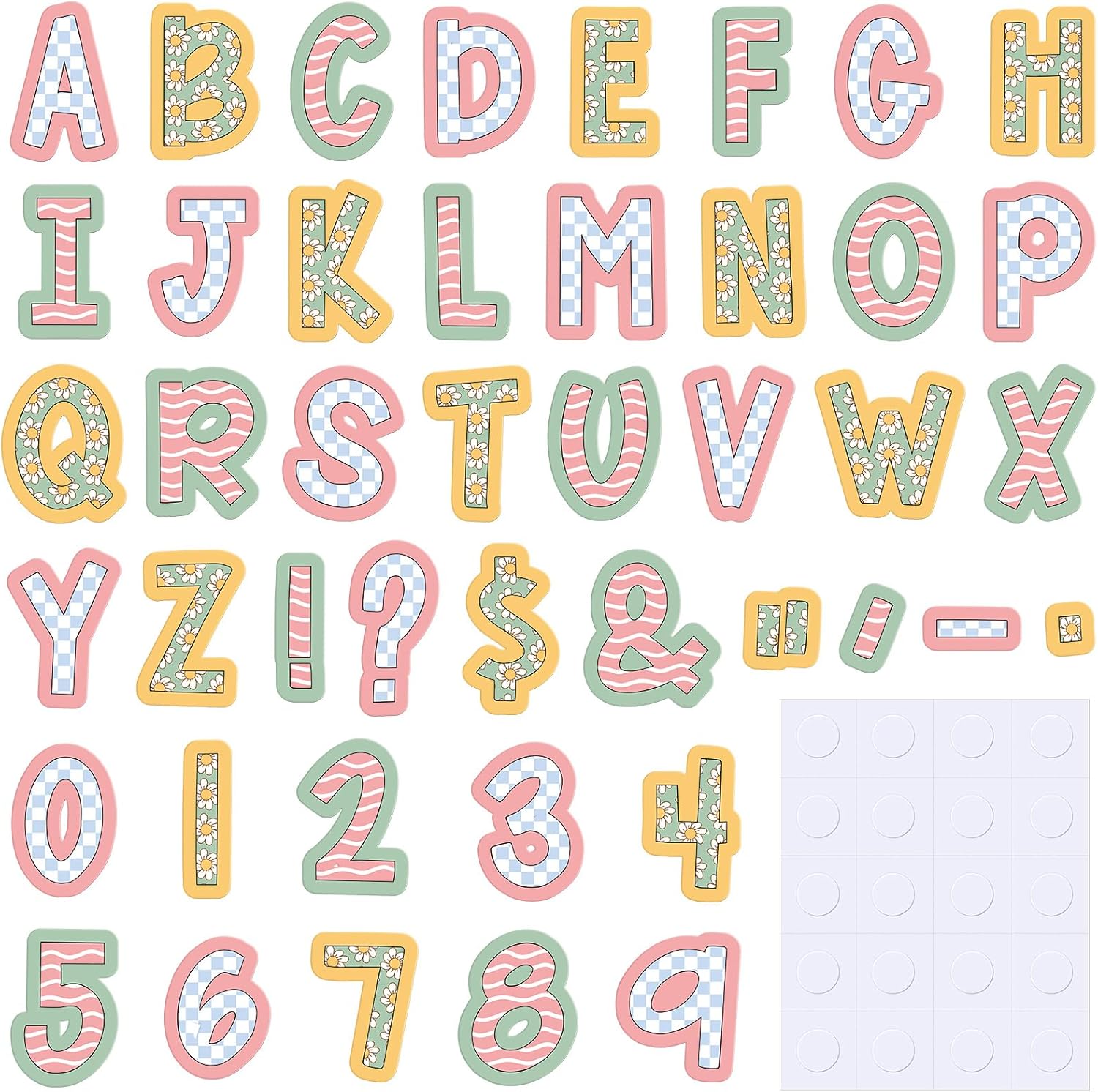 176 Pcs 7 Inch Large Bulletin Board Alphabet Letters and Numbers with 340 Pcs Adhesive Dots, Big Paper Letters Cutouts for Classroom School Bulletin Board Chalkboard Decor(Retro)