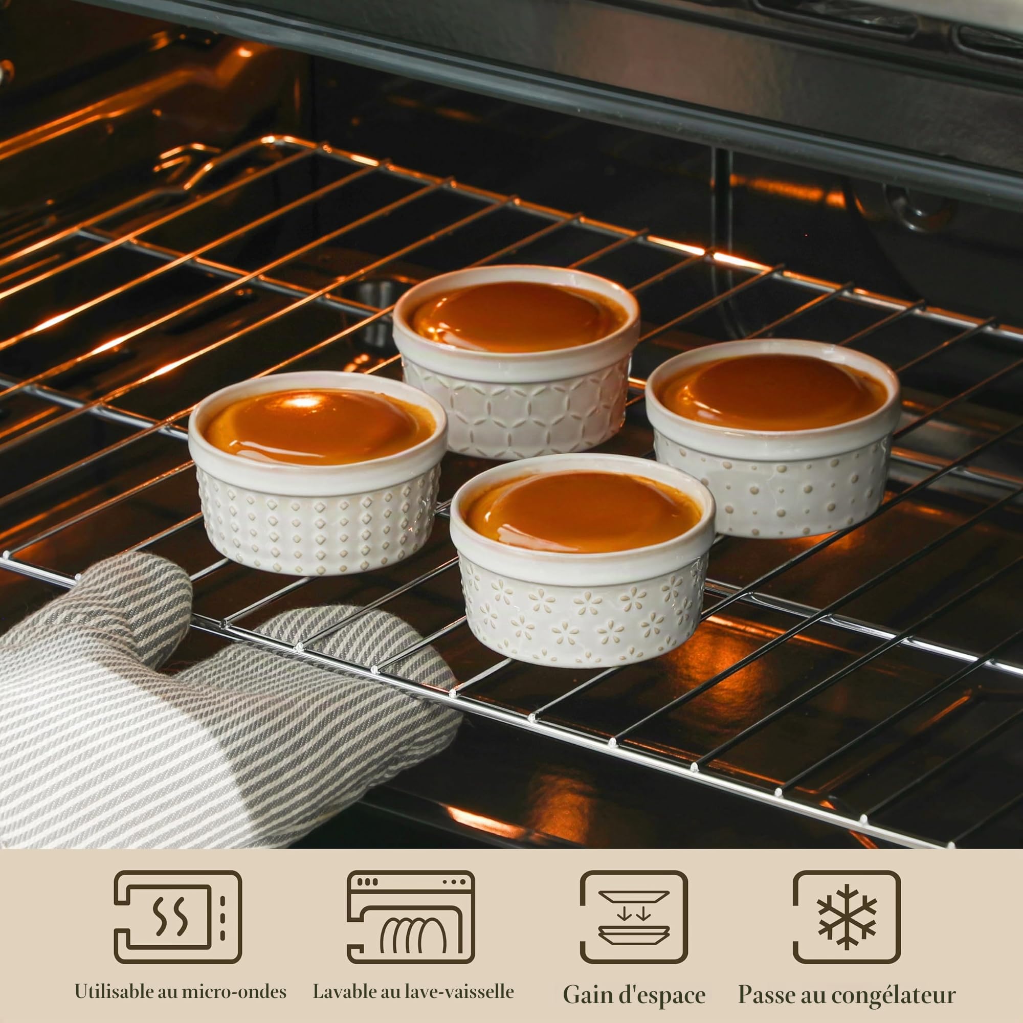 MALACASA Série Ramekin Dish, 4 Piéces Ramequins et Moules à Soufflé en Céramique pour Four, Petit Bols à Sauce Yaourt en Porcelaine, 120ml, Passent au Lave-vaisselle et au Four