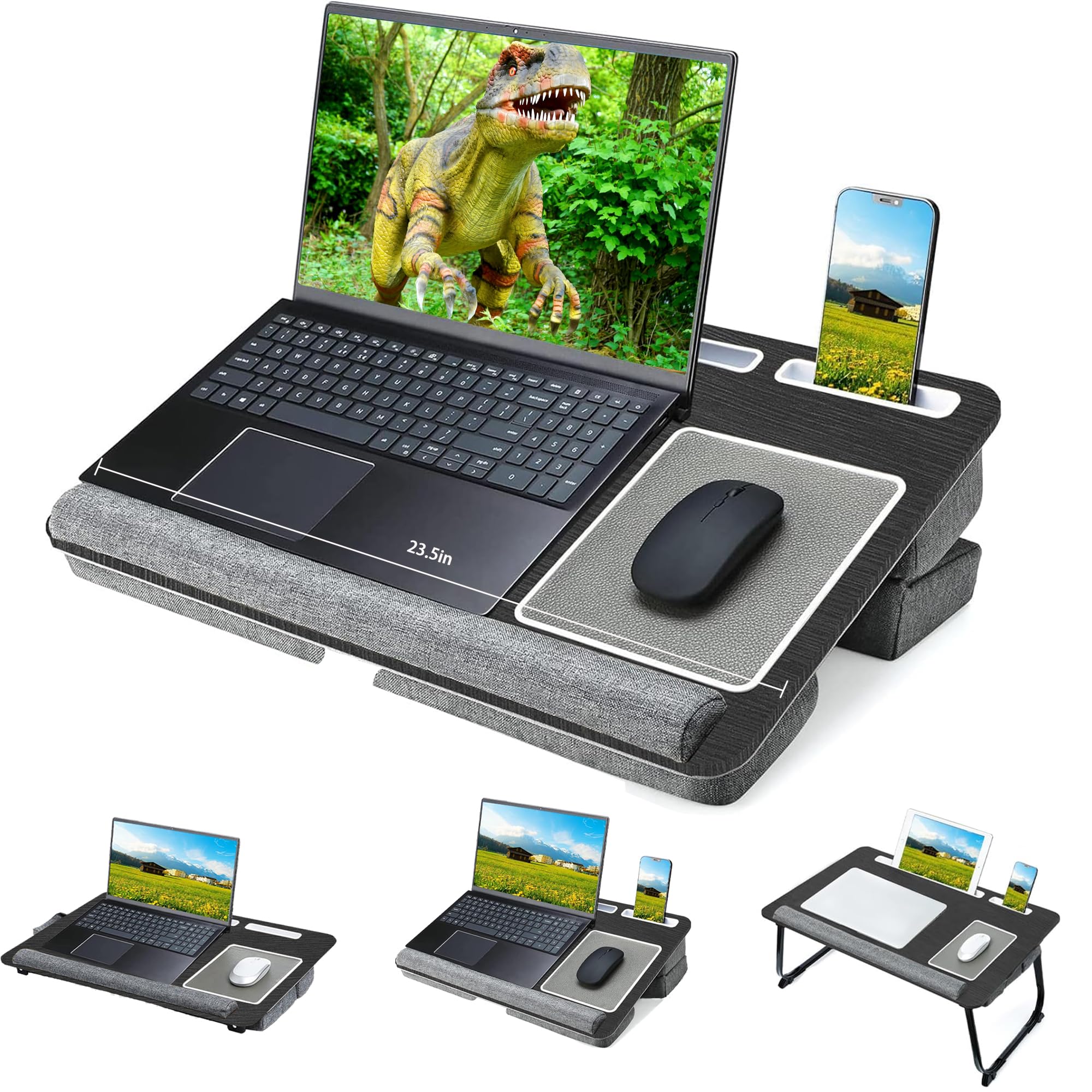 Lap Desk for Laptop with Cushion, Adjustable Laptop Desk for Bed - Fits Up to 17" Laptop, Computer Tray Table with Tablet & Phone Holder, Foldable Lap Desks for Adults with Mouse Pad & Wrist Rest