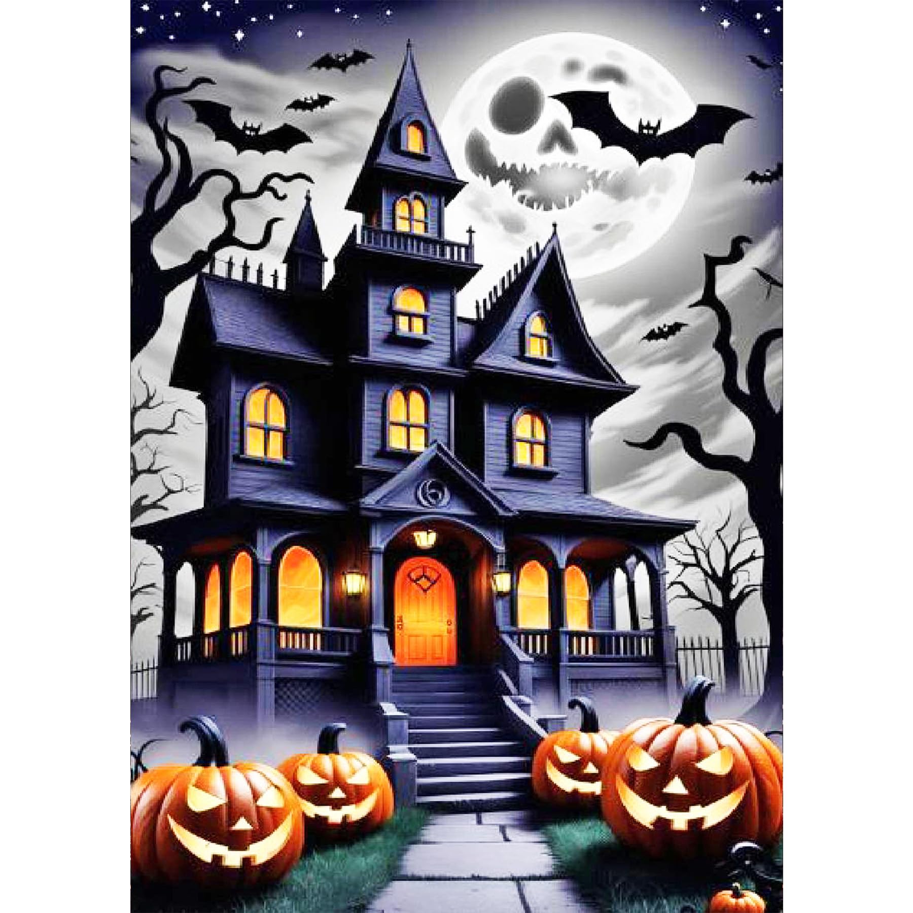 Bowetile Halloween Pumpkin House Diamond Painting Art Kits for Adults, Full Drill Nightscape Painting Rhinestone Embroidery Pictures for Beginners, 5D DIY Gem Arts Crafts for Home Wall Decor 30x40cm
