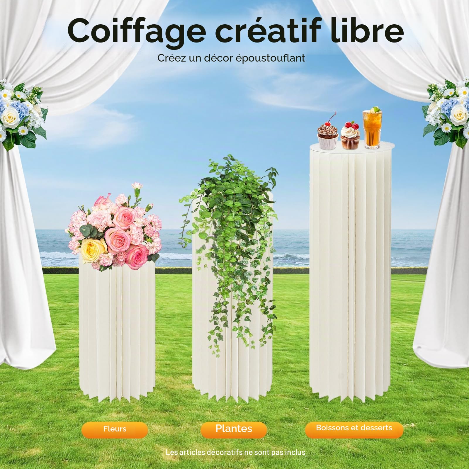 Lot De 3 Colonnes Fleurs Carton, colonnes de fleurs en carton pour mariage, Support Centre De Table Rond, Présentoir Cylindre Blanc Laiteux PVC, Décoration Mariage Autonome, Capacité 30Kg, 60/80/100Cm