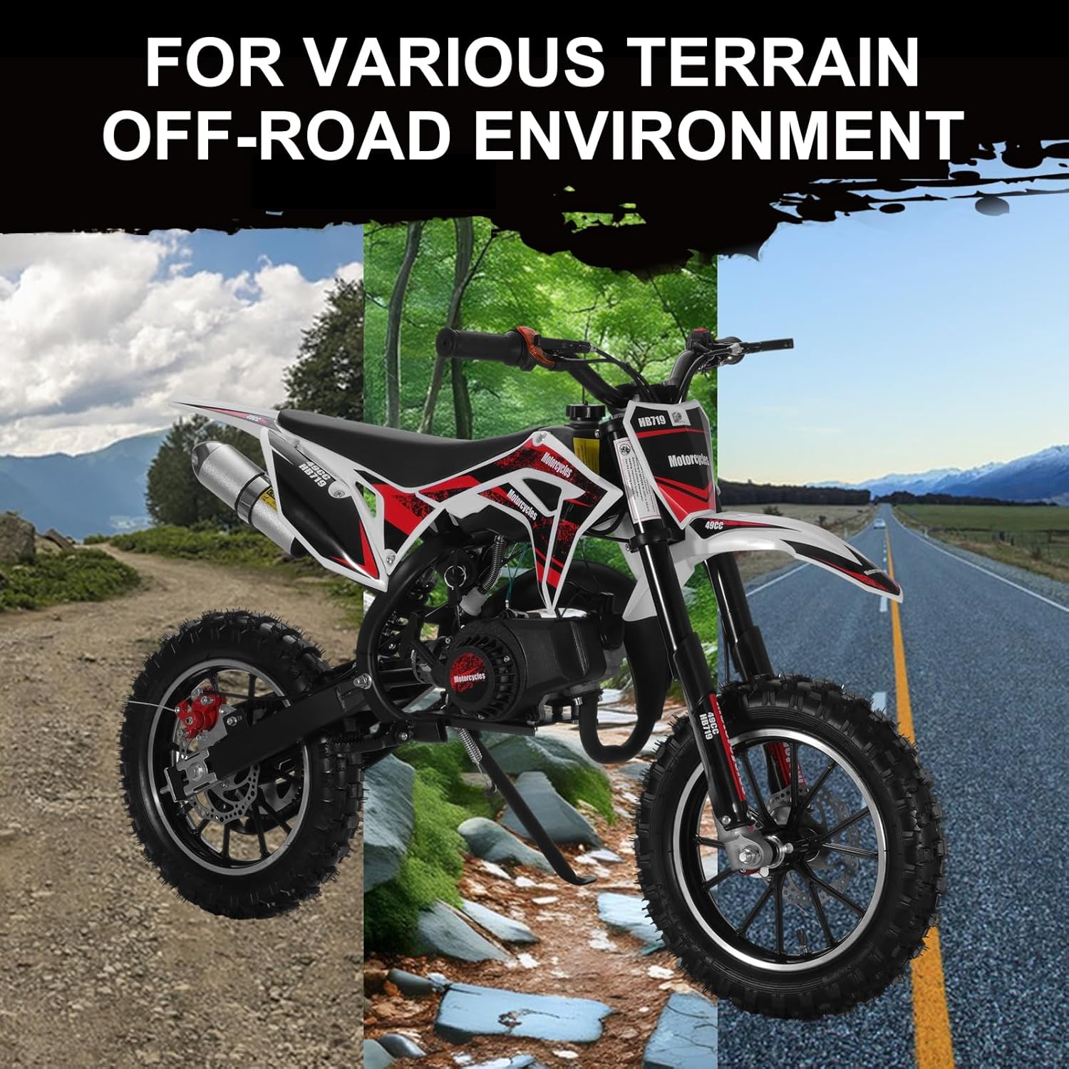 50cc Dirt Bike for Kids 8-14 - Gas Powered Mini Dirt Bike Motorcycle, 2-Stroke Pit Bike for Boys & Girls, Off-Road Pocket Bike with Front & Rear Disc Brakes (Black)