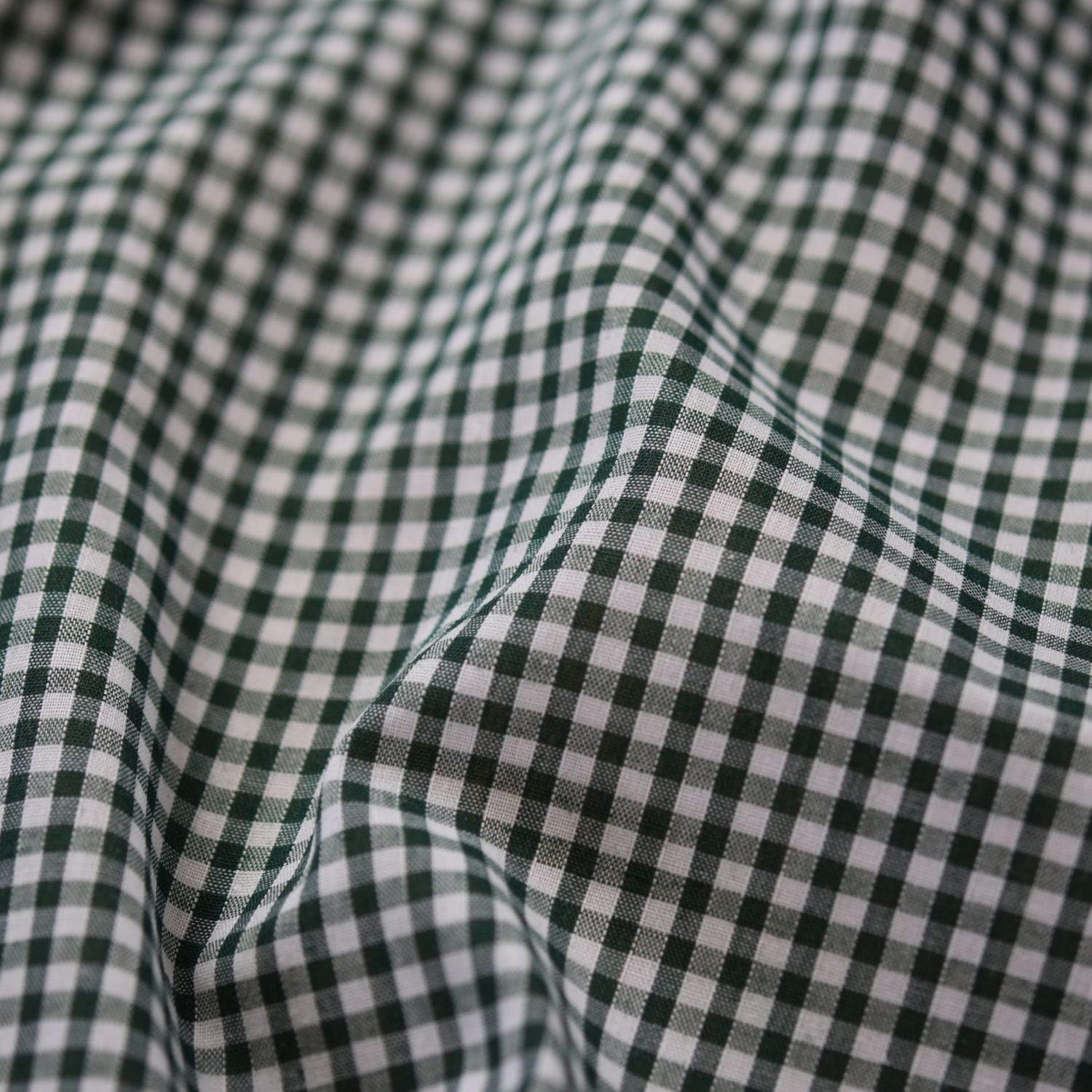 1/8" Checked Squares Polycotton Gingham Fabric Check Material Soft Dress Crafts Uniforms Table Cloth Bunting | 44" - 112 cm Wide (Bottle Green, Per Metre)