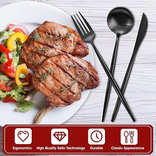 Miniatura 5 de Juego de cubiertos negro mate, juego de cubiertos de acero inoxidable de 40 piezas, servicio para 8, juego de utensilios de acabado satinado, juego