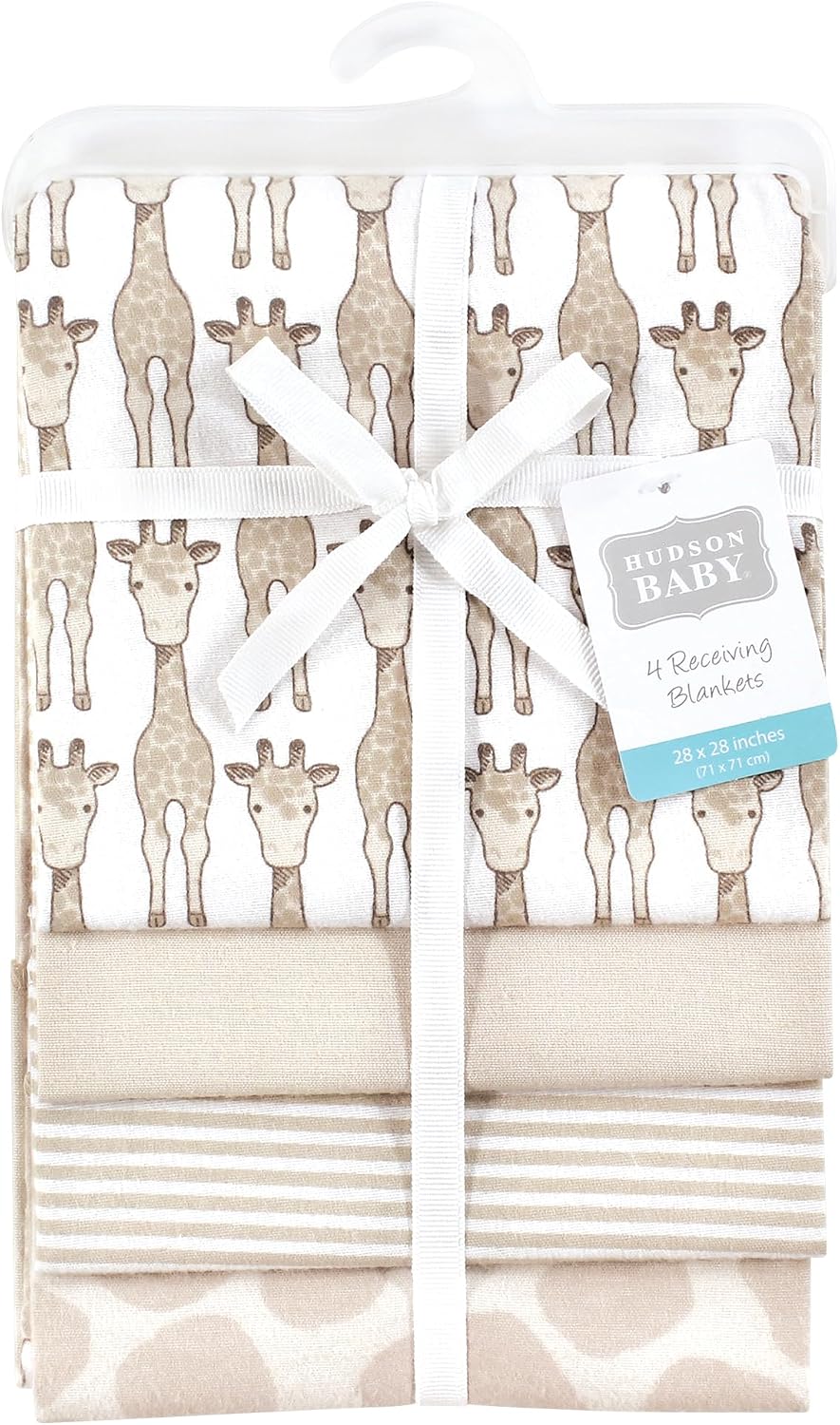Hudson Baby Cotton Flannel Receiving Blankets 4-Pack, Giraffe, One Size
