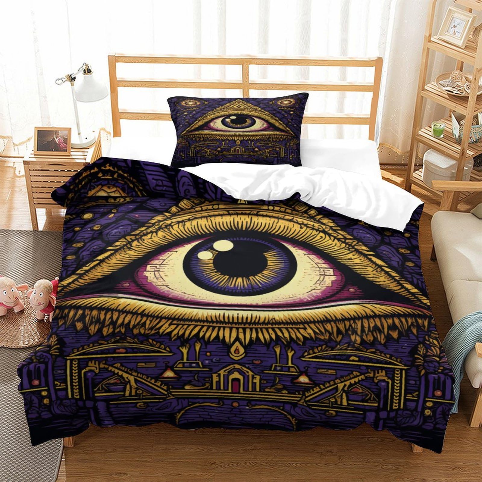 P1S9U7W5Y Mystic Vintage 3D Printed Eye Duvet Cover Set 3pcs Microfiber Eye Bedding Set Single