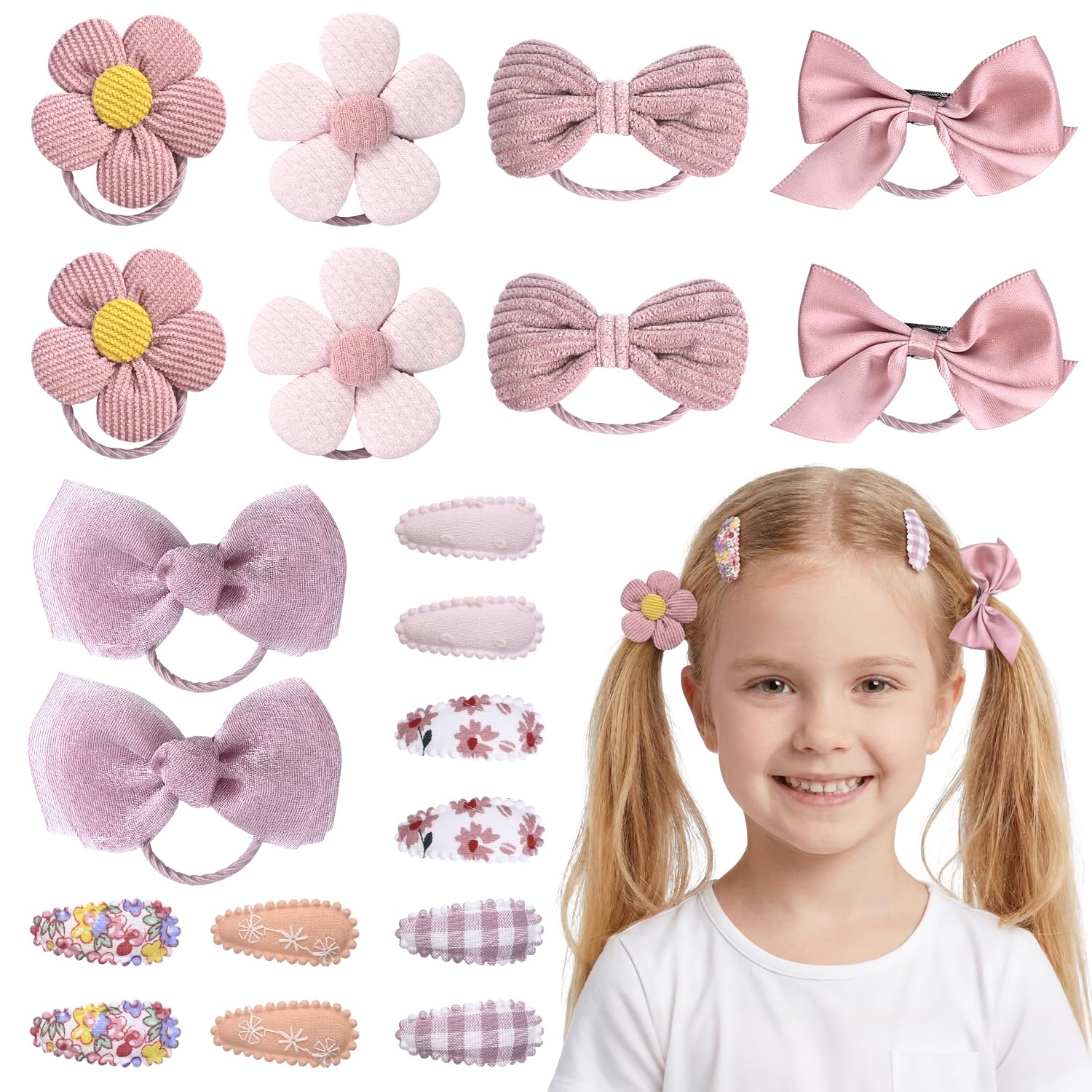Pack of 20 Toddler Hair Accessories, Floral Print Wrapped Baby Hair Clips Elastic Ponytail Holders Bobbles for Girls Kids Infants Toddlers (Style 1)