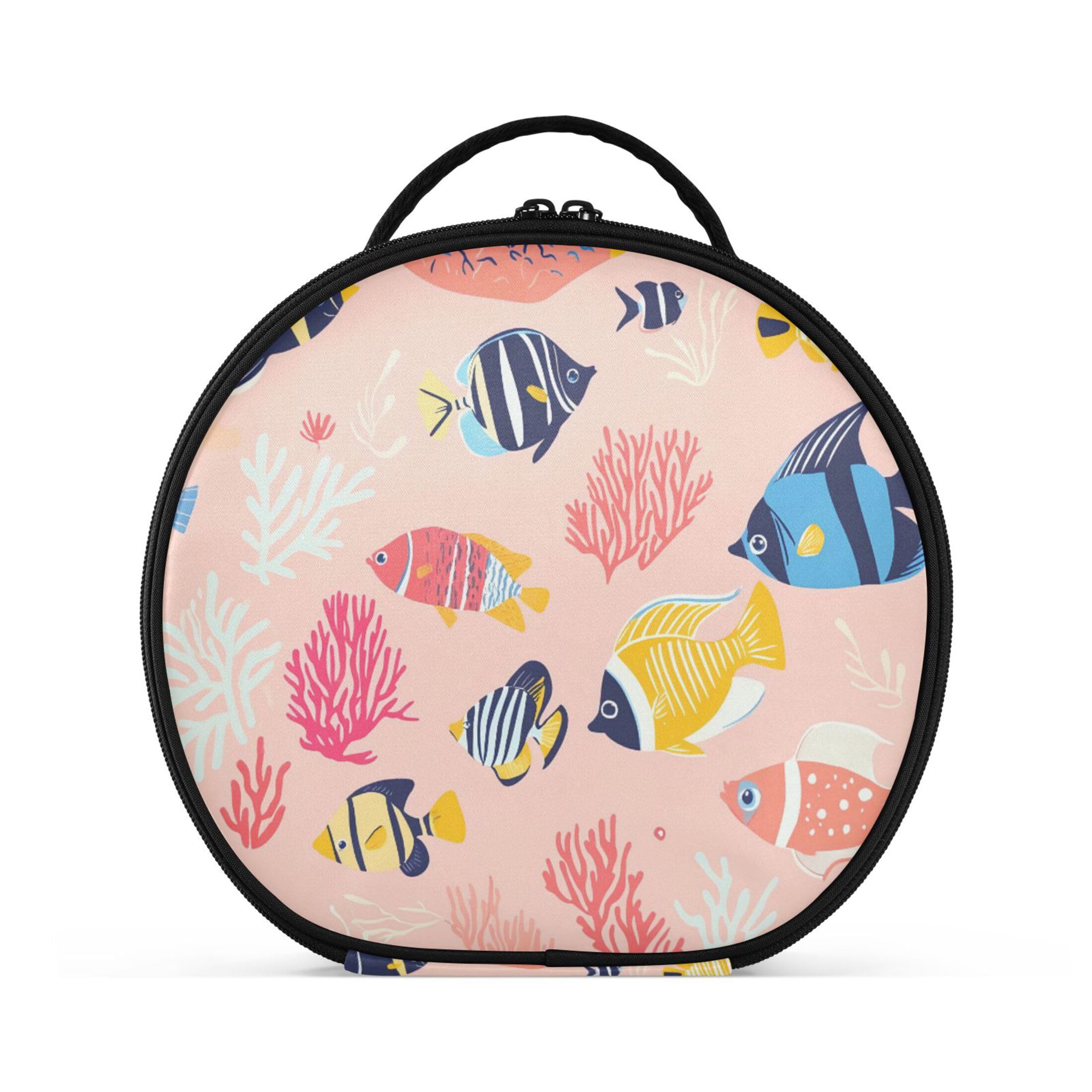 Takiito Colorful Tropical Fish Coral Travel Makeup Case Portable Makeup Box Artist Cosmetic Case Organizer With Adjustable Dividers