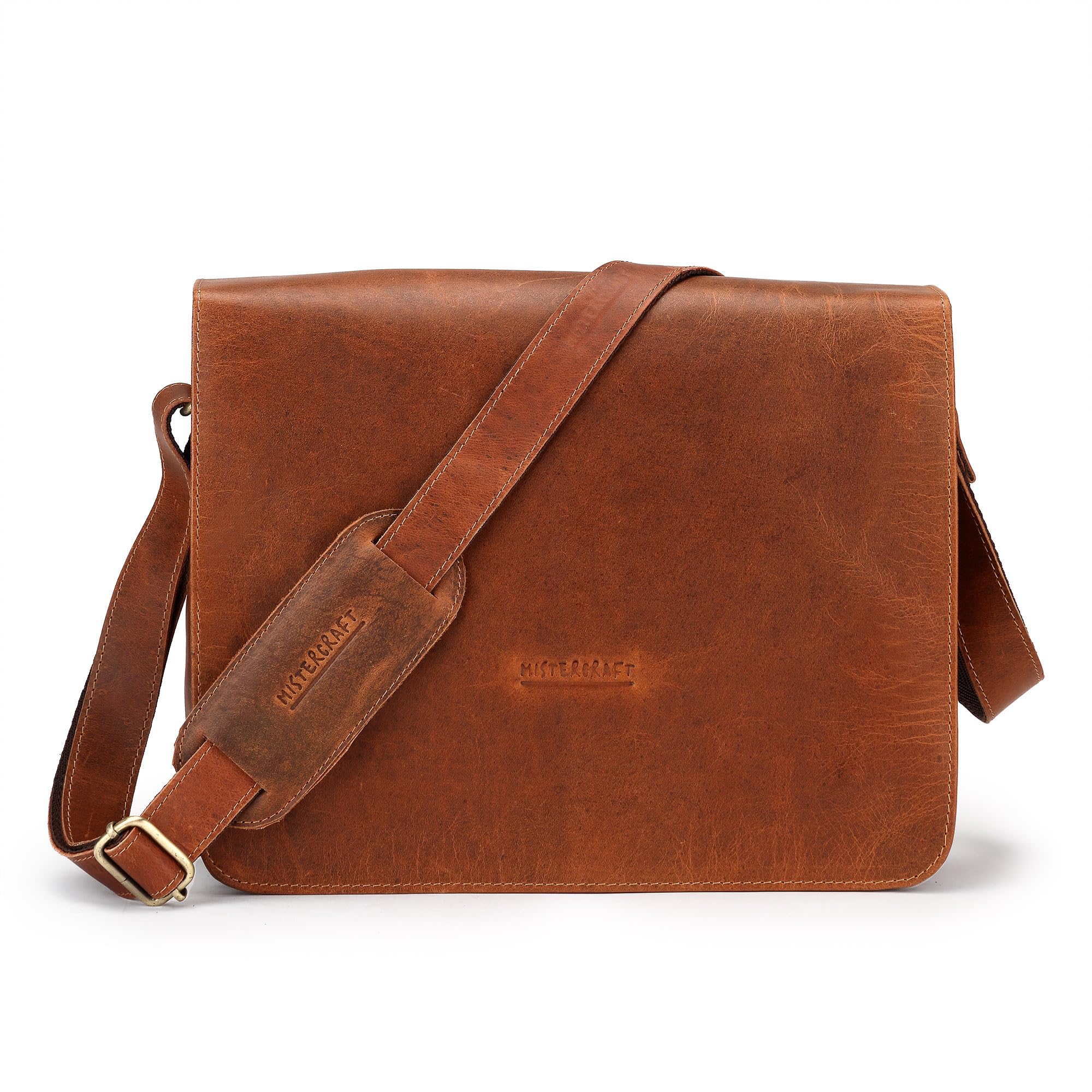 Genuine Leather Tan Messenger Bag for Men | 12L Office, Travel & College Laptop Briefcase | Waterproof iPad Compatible Sling Bag with Padded Sleeve & 12-Month Warranty-image-43