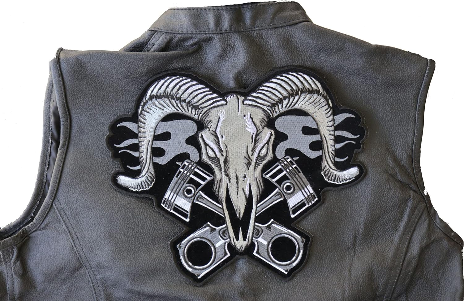 Ram Skull and Pistons Patch, Large Animal Patches for Jackets (PL6703)