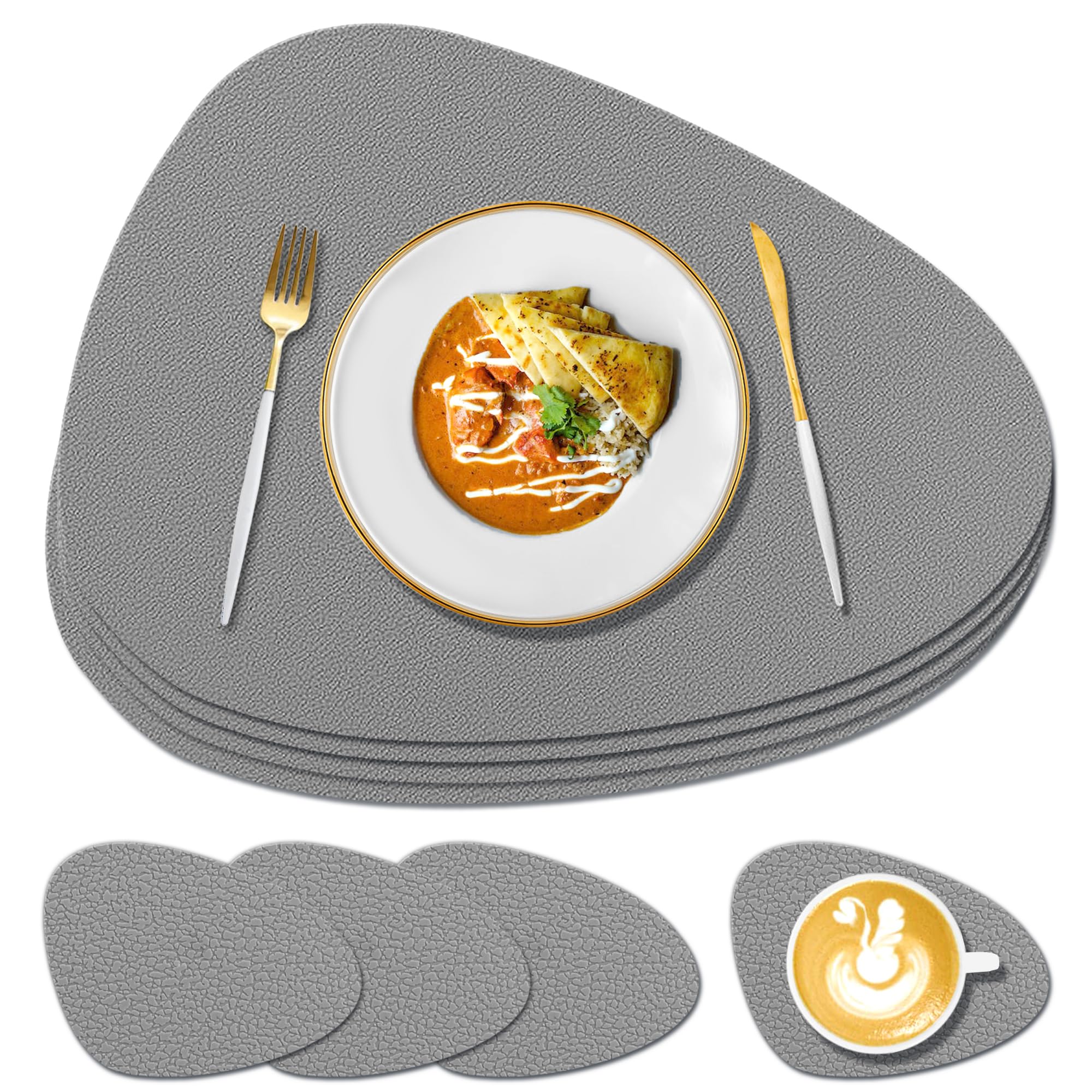 KERYCHIN Lot de 4 sets de table ronds en silicone (34 cm) et dessous de verre (10 cm) résistants à la chaleur à 232,2 °C, antidérapants et lavables, sets de table pour