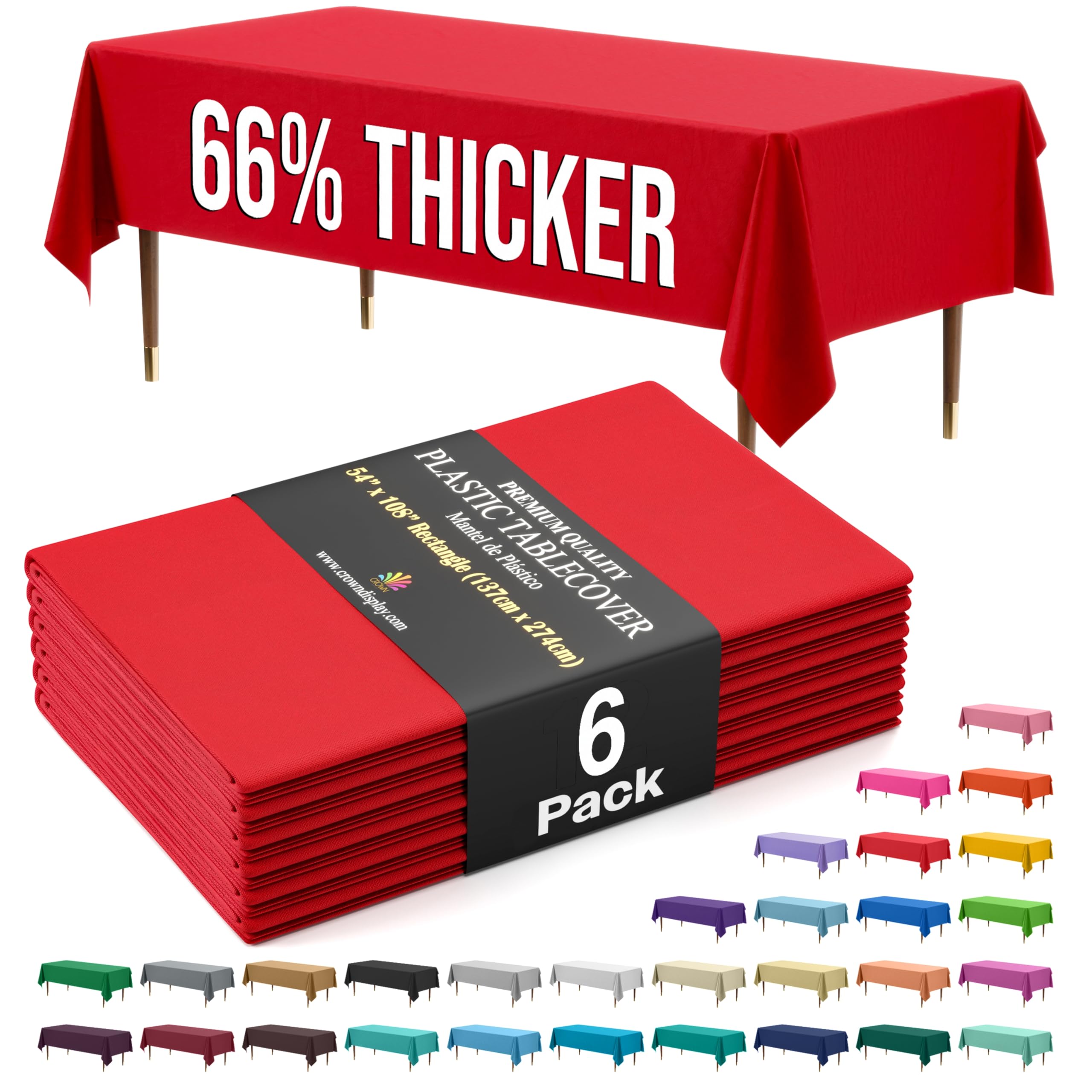 Exquisite Party Solids 66% Thicker Premium Plastic Table Cloth Rectangle Table Cover 0.5 Mil 6 Pack Red Table Cloth 54 Inch x 108 Inch Tablecloth Won't Tear Easily Like Cheap Thin Brands