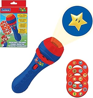 Lexibook Mario Nintendo - Lexibook Stories projector, flashlight and projector with 3 discs, 24 images, create your own stories, children's toy, Blue/Red, LTC050NI