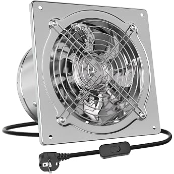 HG Power Extractor Fan 200 mm Bathroom Fan 980 m /h with Return Flap Powerful Metal Wall Fan with EU Plug for Kitchen Bathroom Workshop Garage Basement Silver