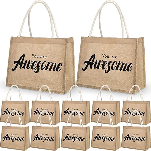 Miniatura 1 de 12 bolsas inspiradoras de arpillera con asas, bolsas de yute para regalo, bolsas motivacionales a granel, reutilizables a granel, bolsas de compras