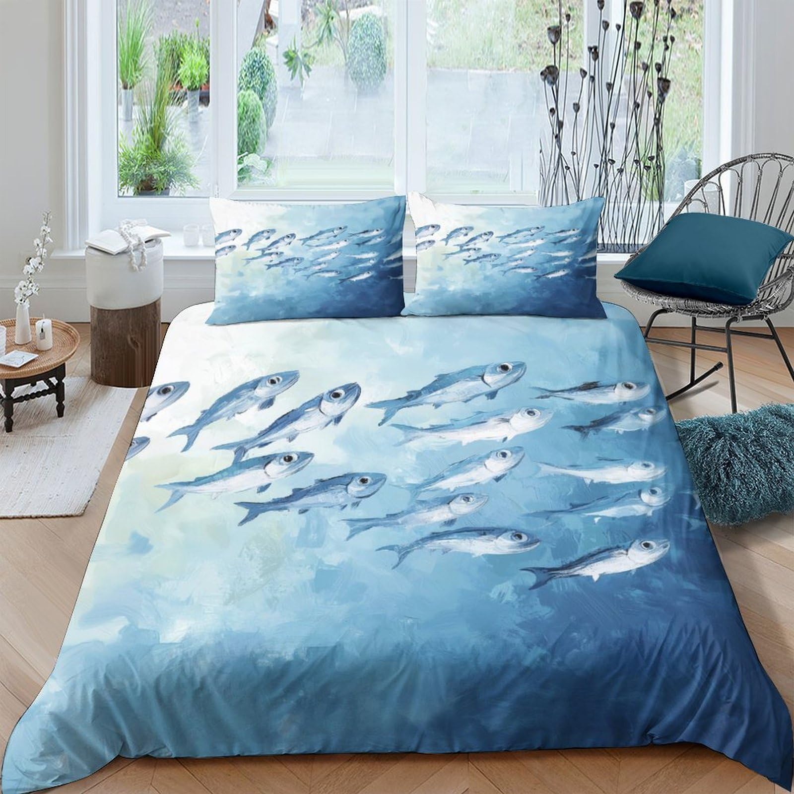 Ctjqhvkz Style-5 3D Printed Blue Ocean Fish Fitted Sheet Microfiber Soft Anti-Slip Bed Sheet For Bedroom Guest Room Decor Single（135X200cm）