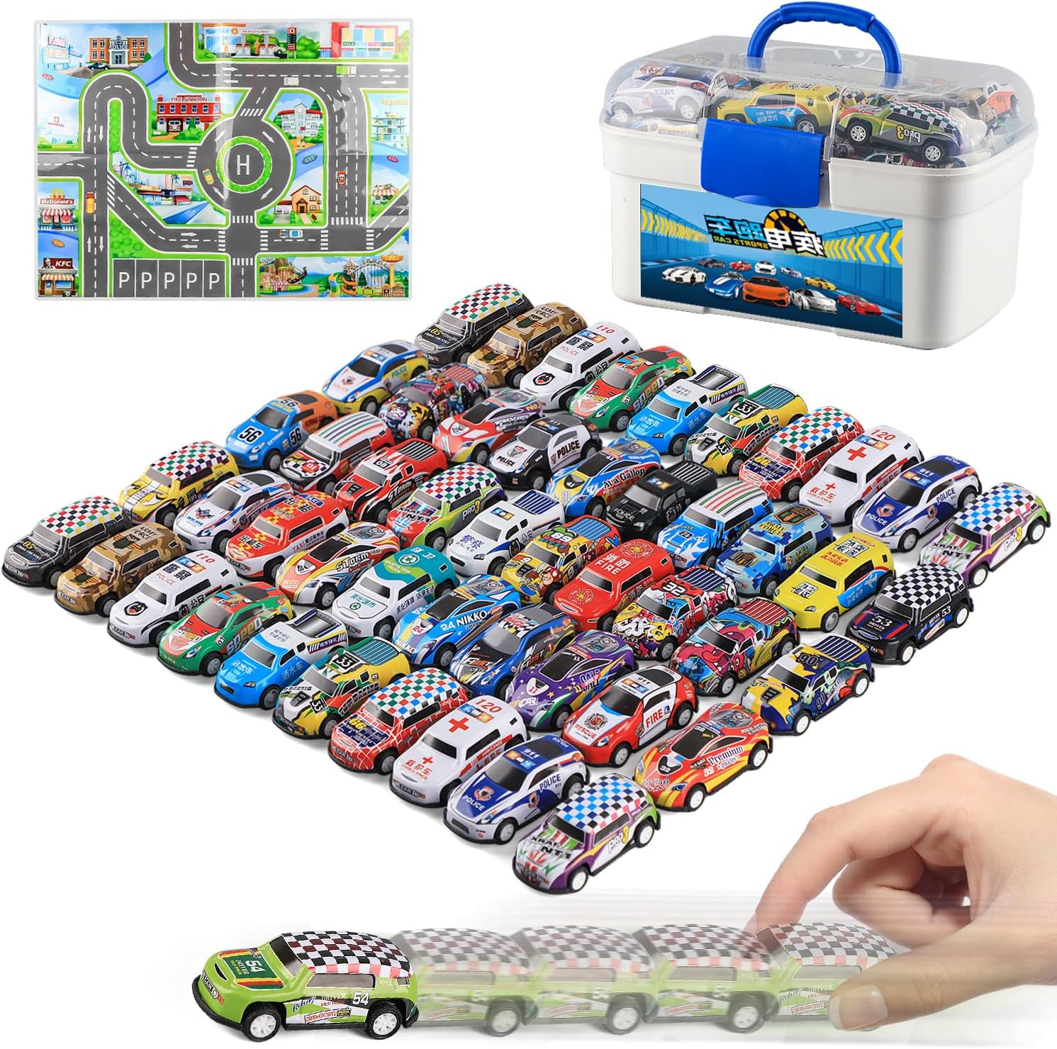 Mostop 50PCS Pull Back Cars,Toys for 3 Year Old Boys Girls, Push and Go