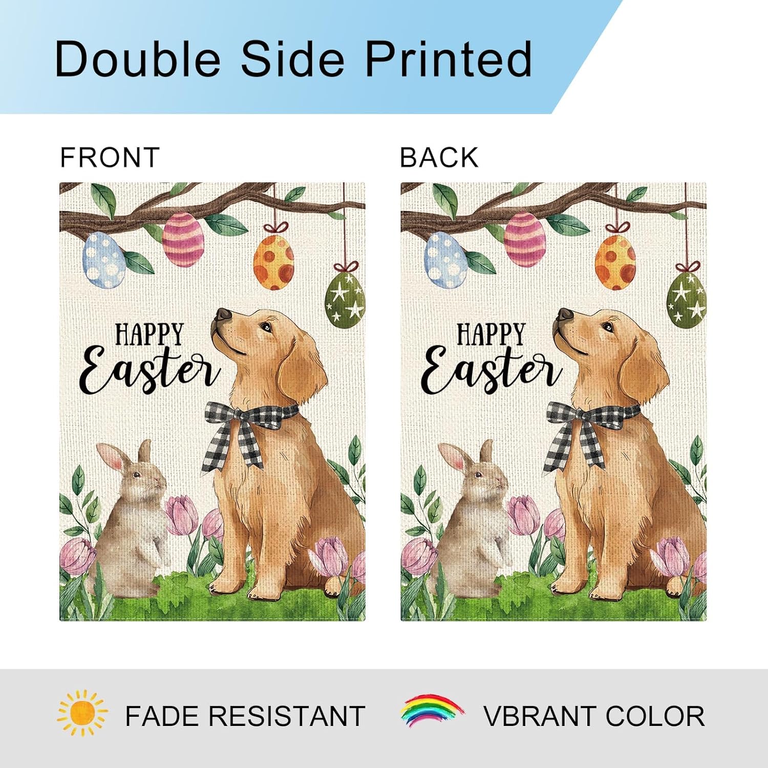DLZDN Easter Golden Retriever Dog Garden Flag 12×18 Inch Double Side Vertical Burlap Farmhouse Yard Sign Spring Holiday Outdoor Decoration - Image 5