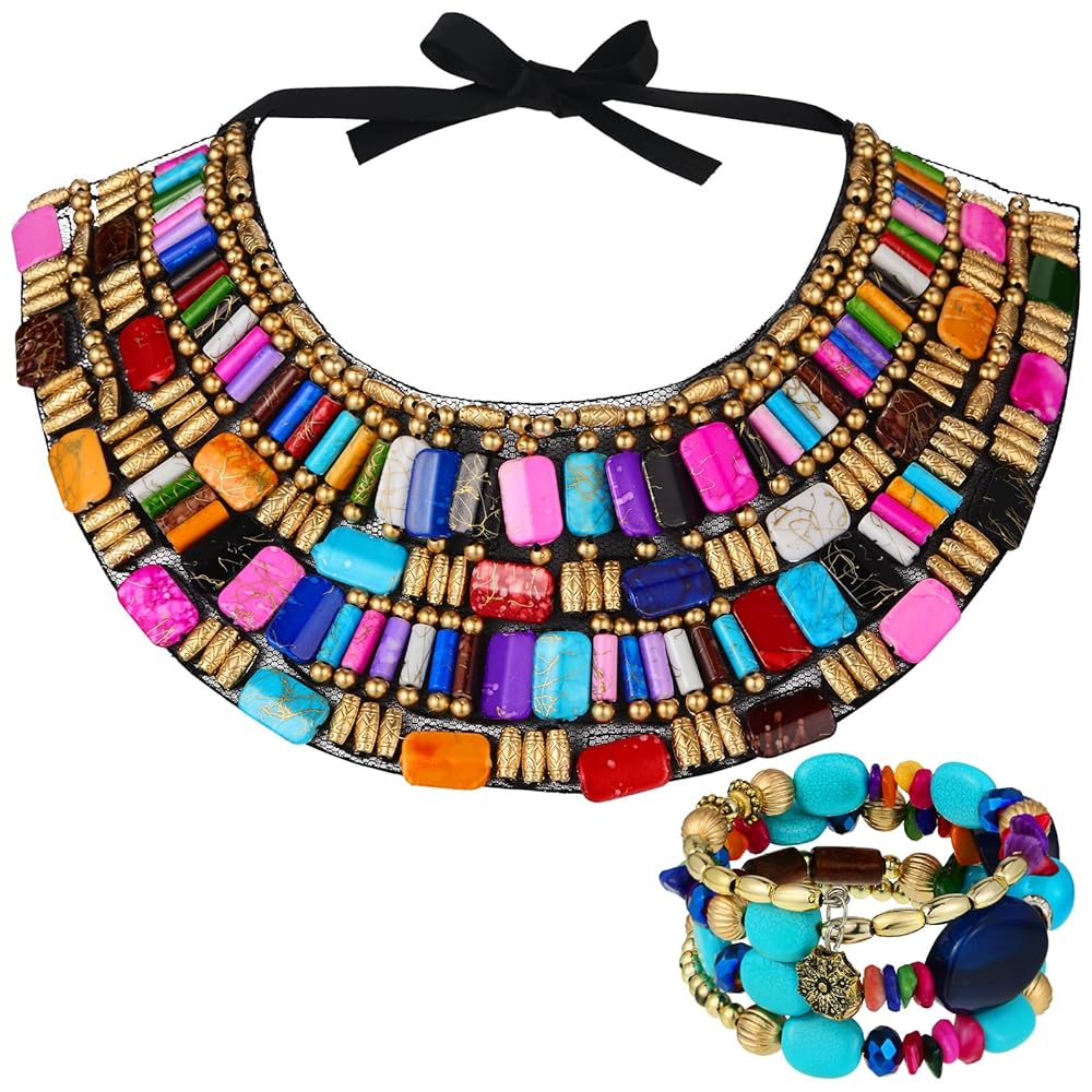 アクセサリー Layered African Beads Necklace Amazon.com: African Jewelry Sets for Women Colorful