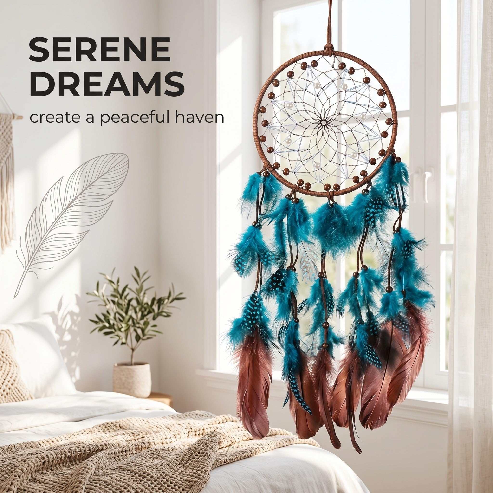 Cacciatore di Sogni - Portafortuna Bohemien in Metallo Blu Pavone, Migliora il Sonno e Porta Serenità, Decorazione Camera da Letto (1 Pezzo)